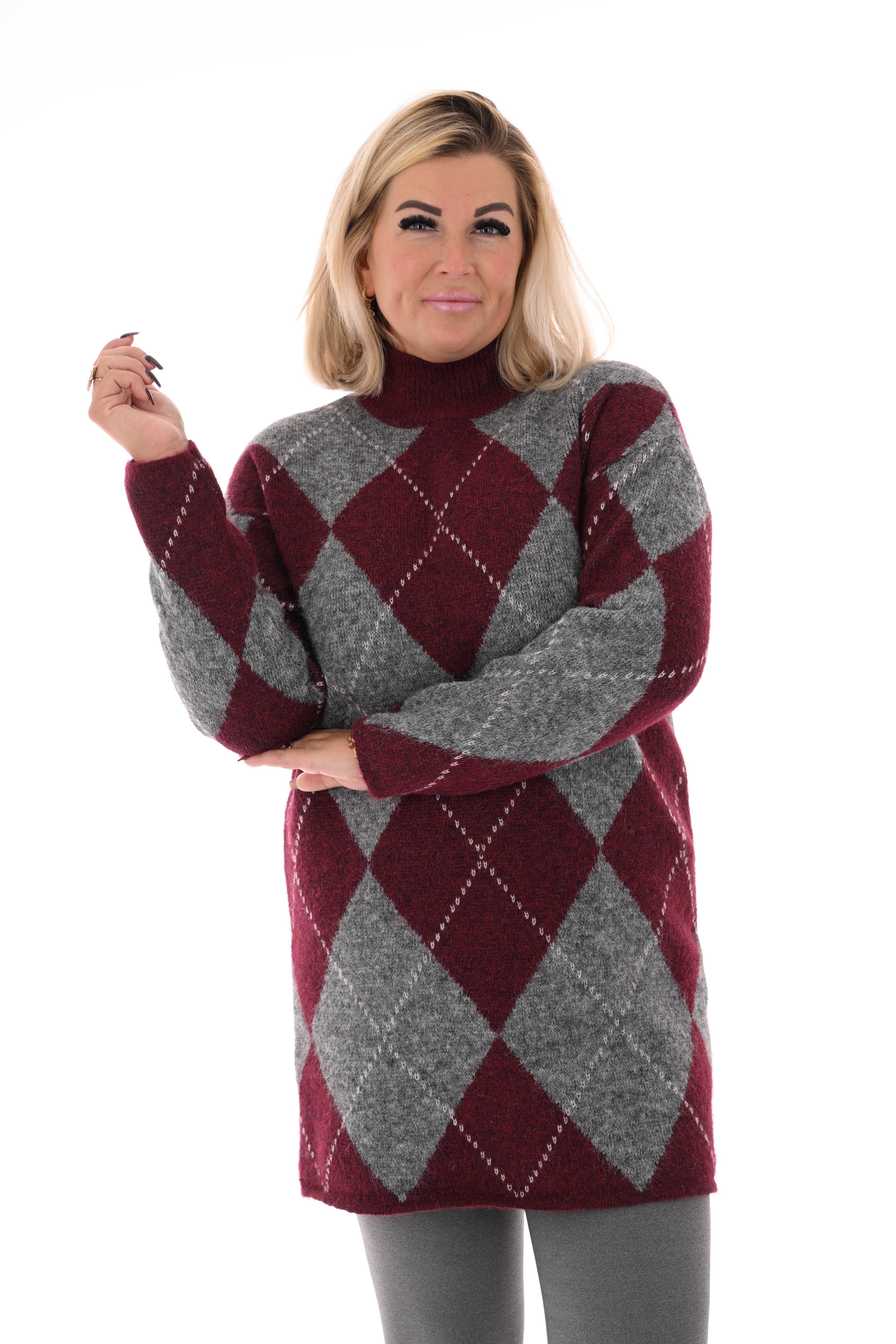 Gebreide jurk patroon bordeaux