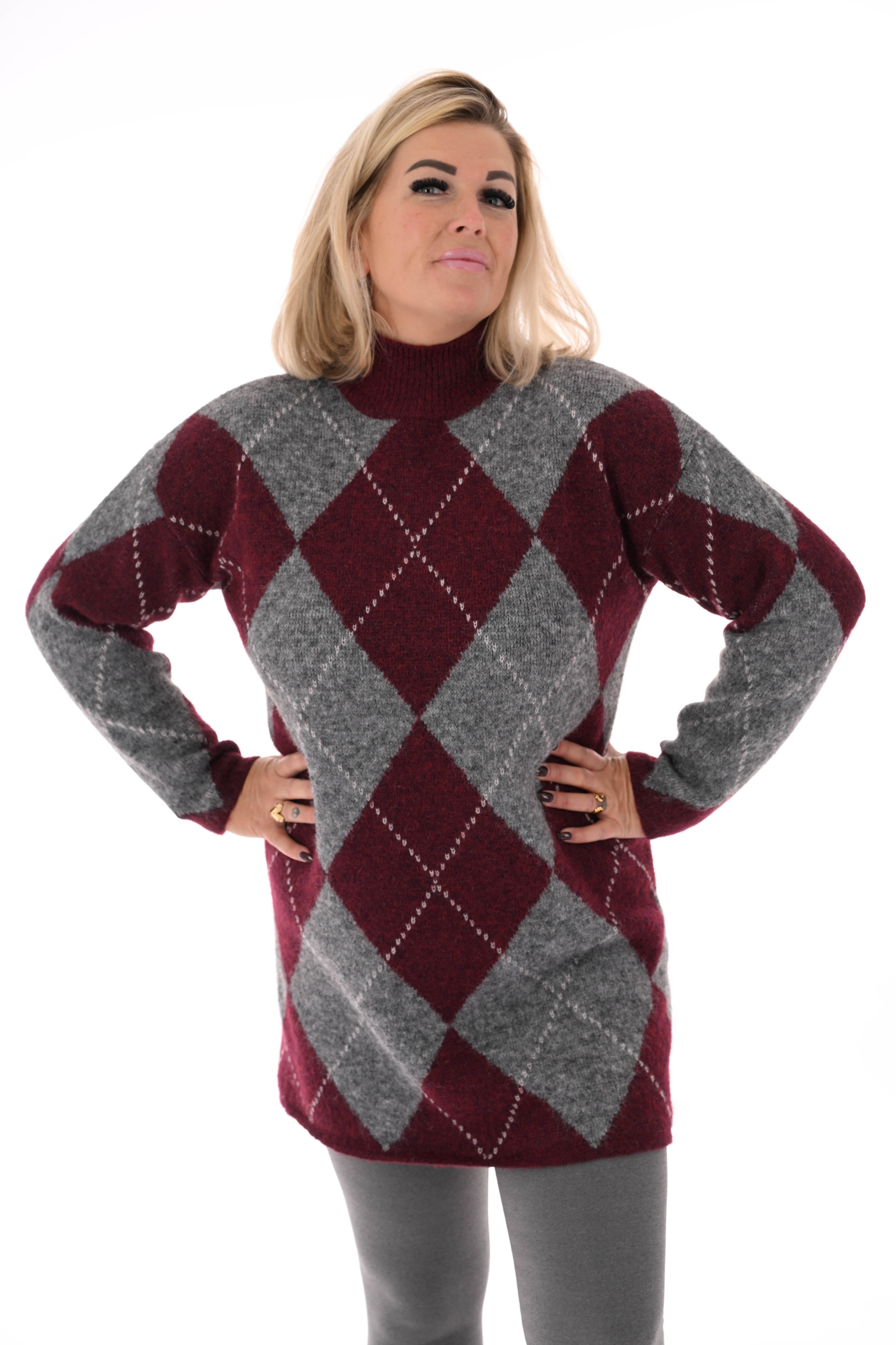 Gebreide jurk patroon bordeaux