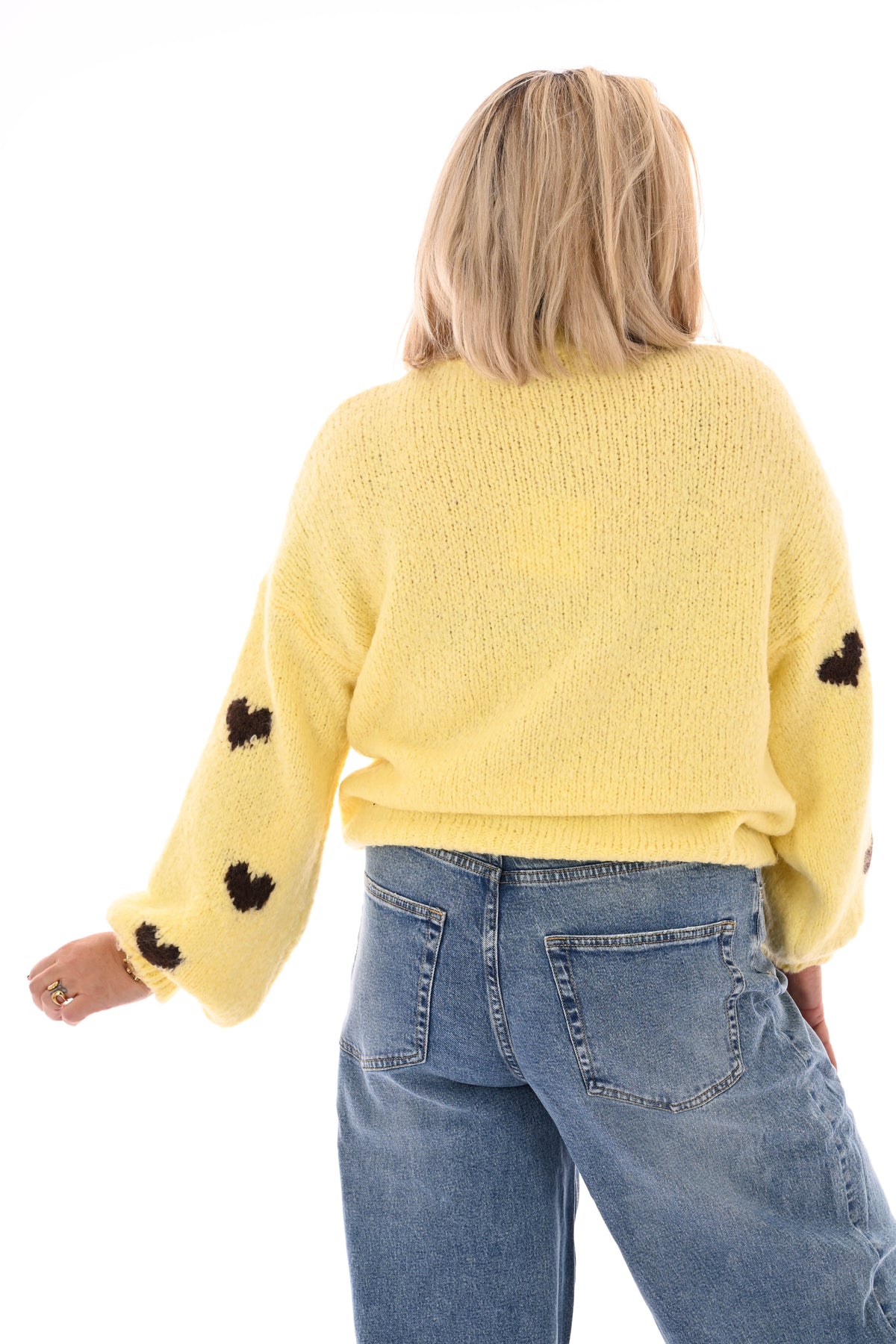 Gebreide trui kleine hartjes lichtgeel