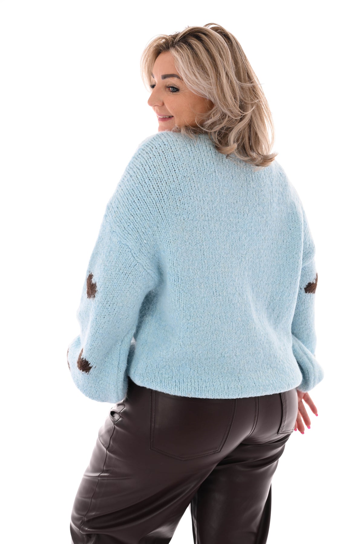 Gebreide trui kleine hartjes lichtblauw