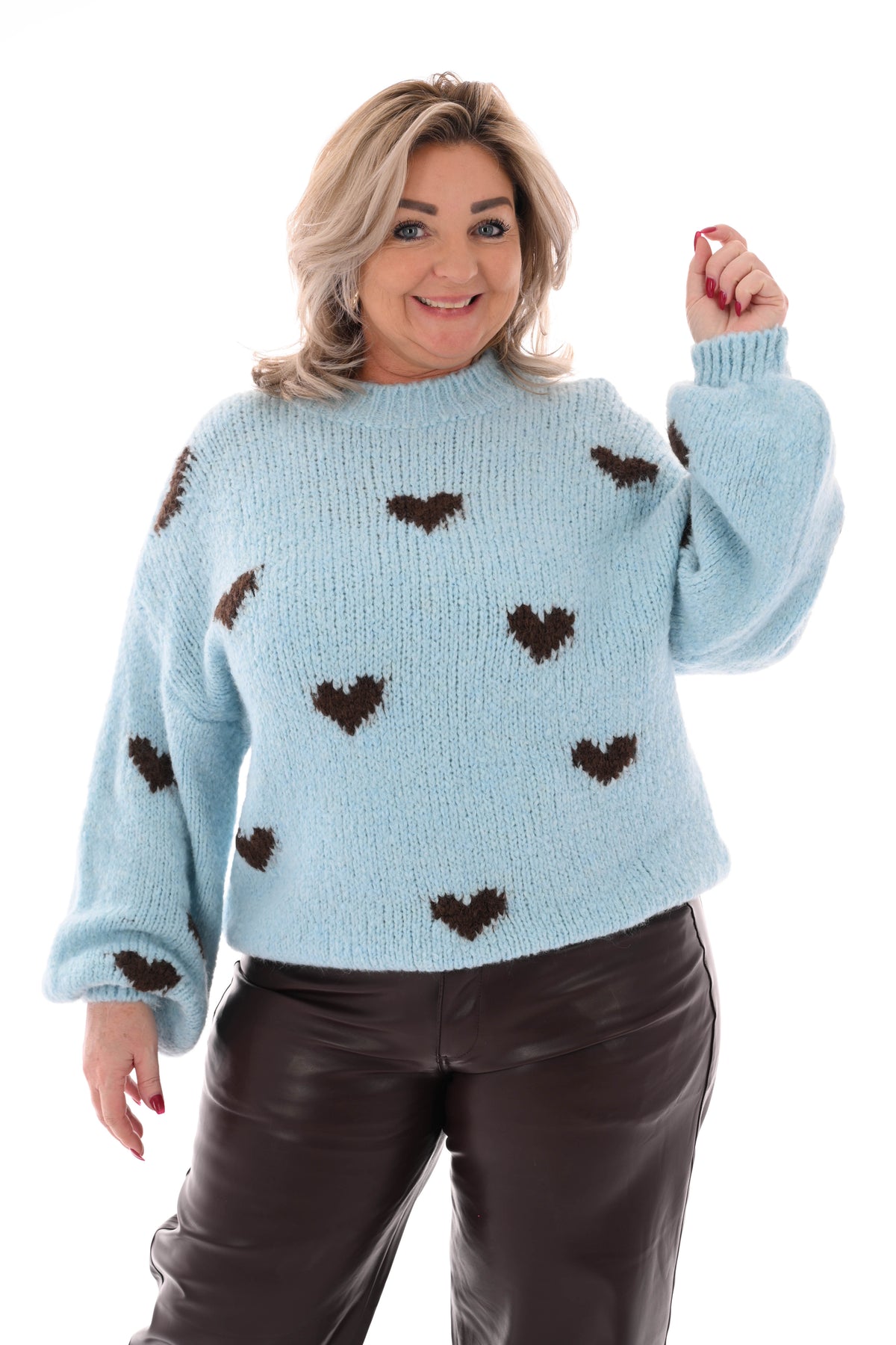 Gebreide trui kleine hartjes lichtblauw