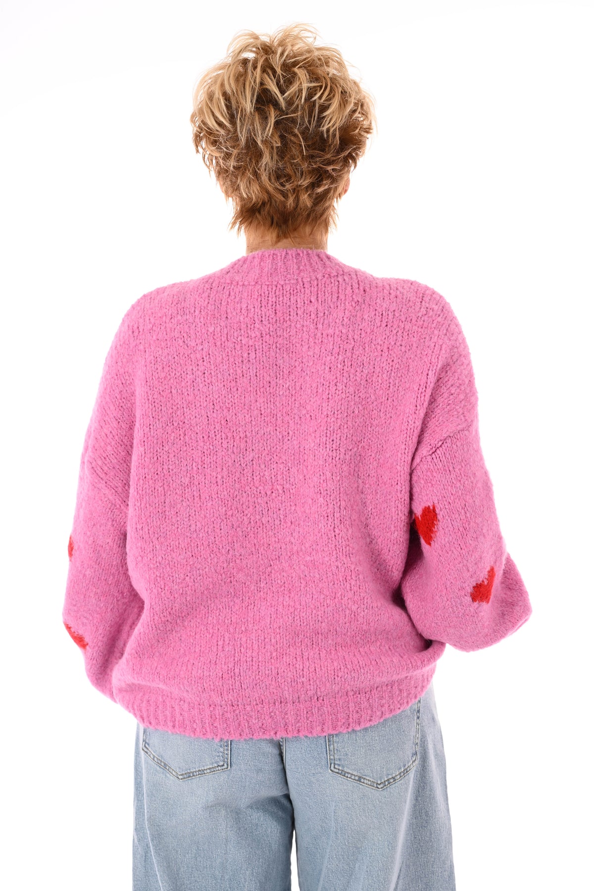 Gebreide trui kleine hartjes roze