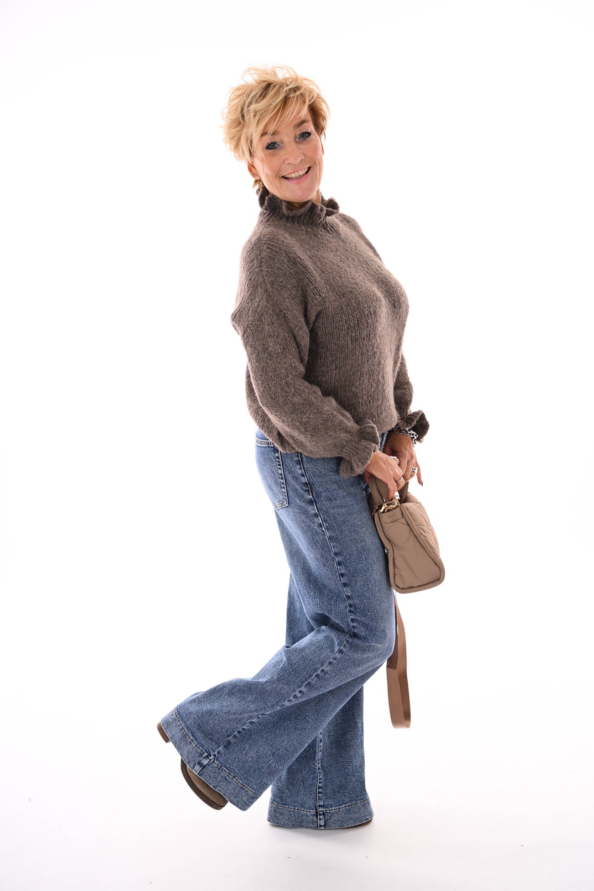 Mini puffer tas taupe