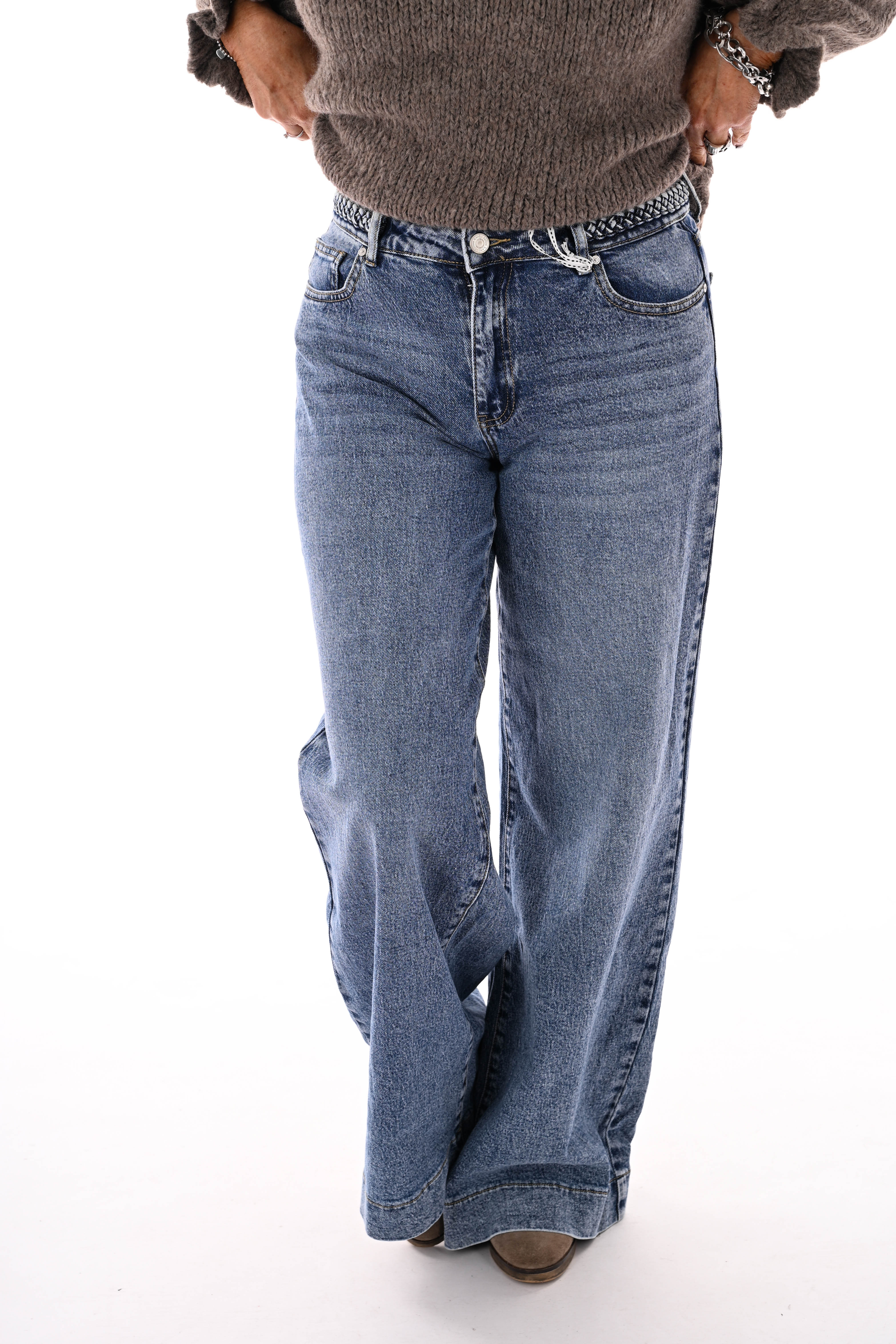 Queen of hearts vlechtband wide leg blauw