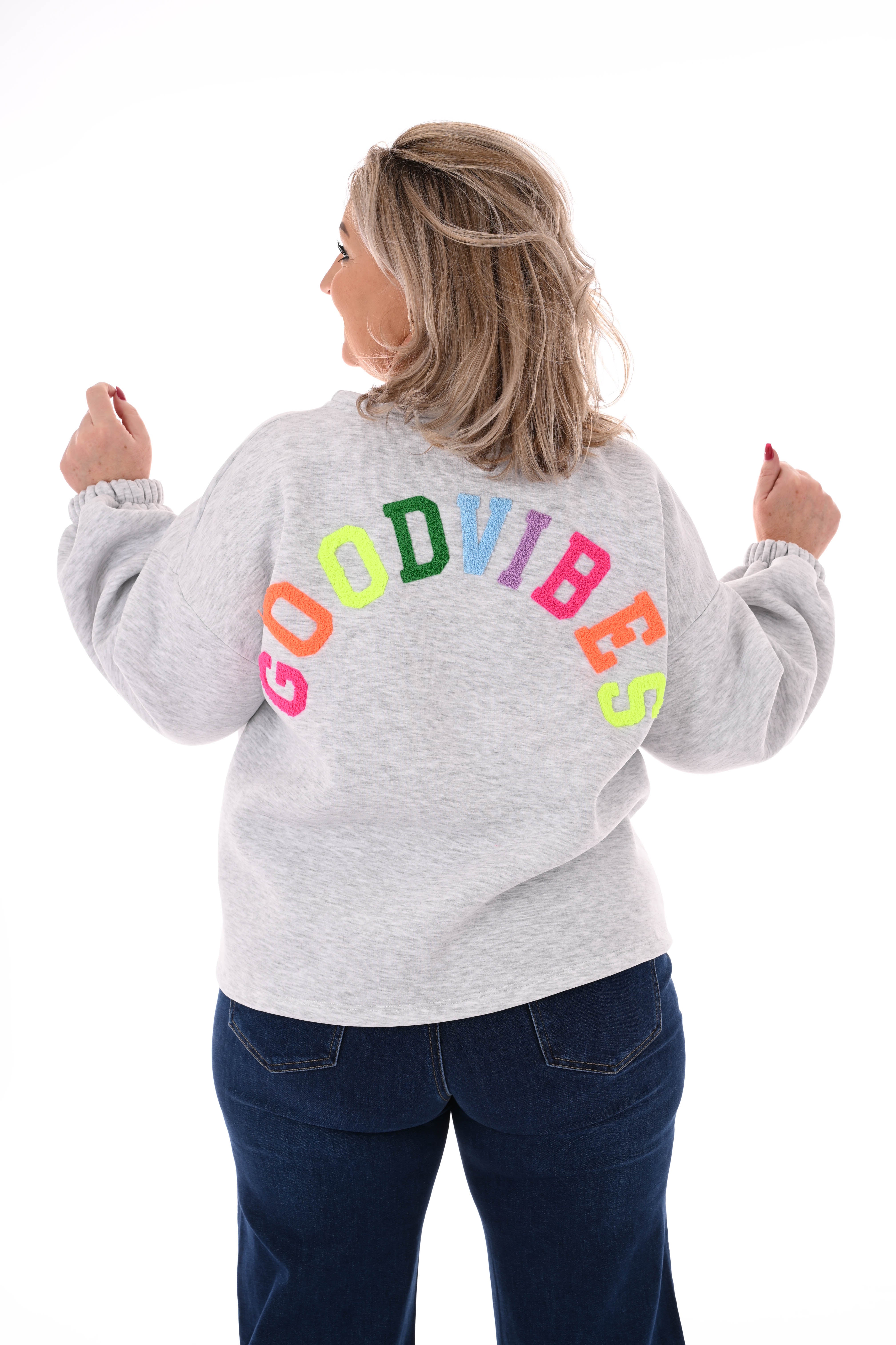 Sweater good vibes lichtgrijs