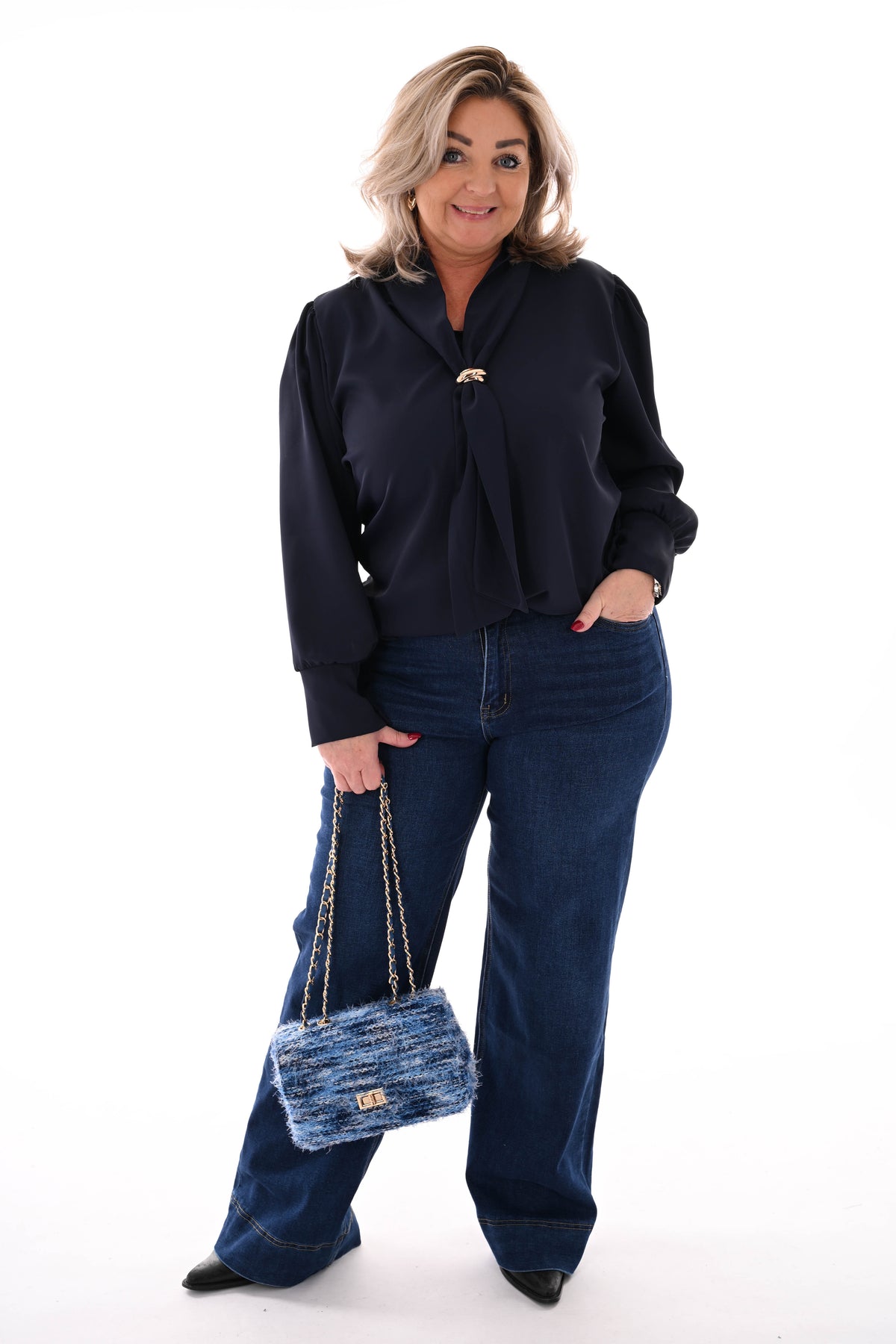 Blouse hals detail marineblauw