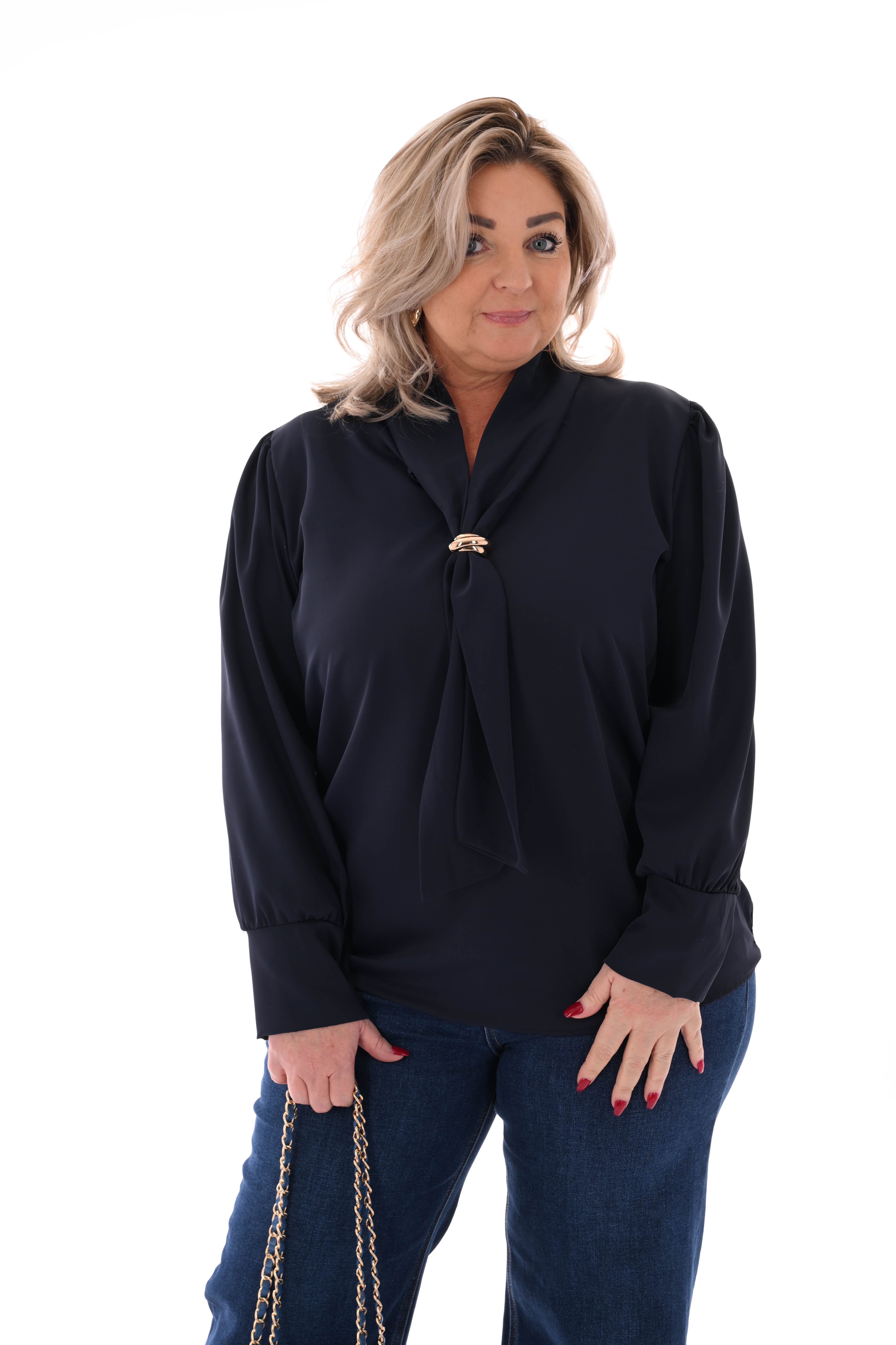 Blouse hals detail marineblauw