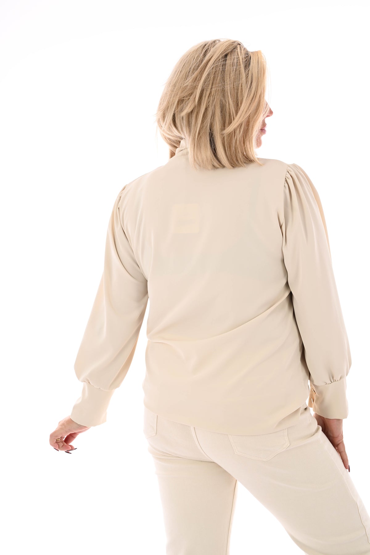 Blouse hals detail beige
