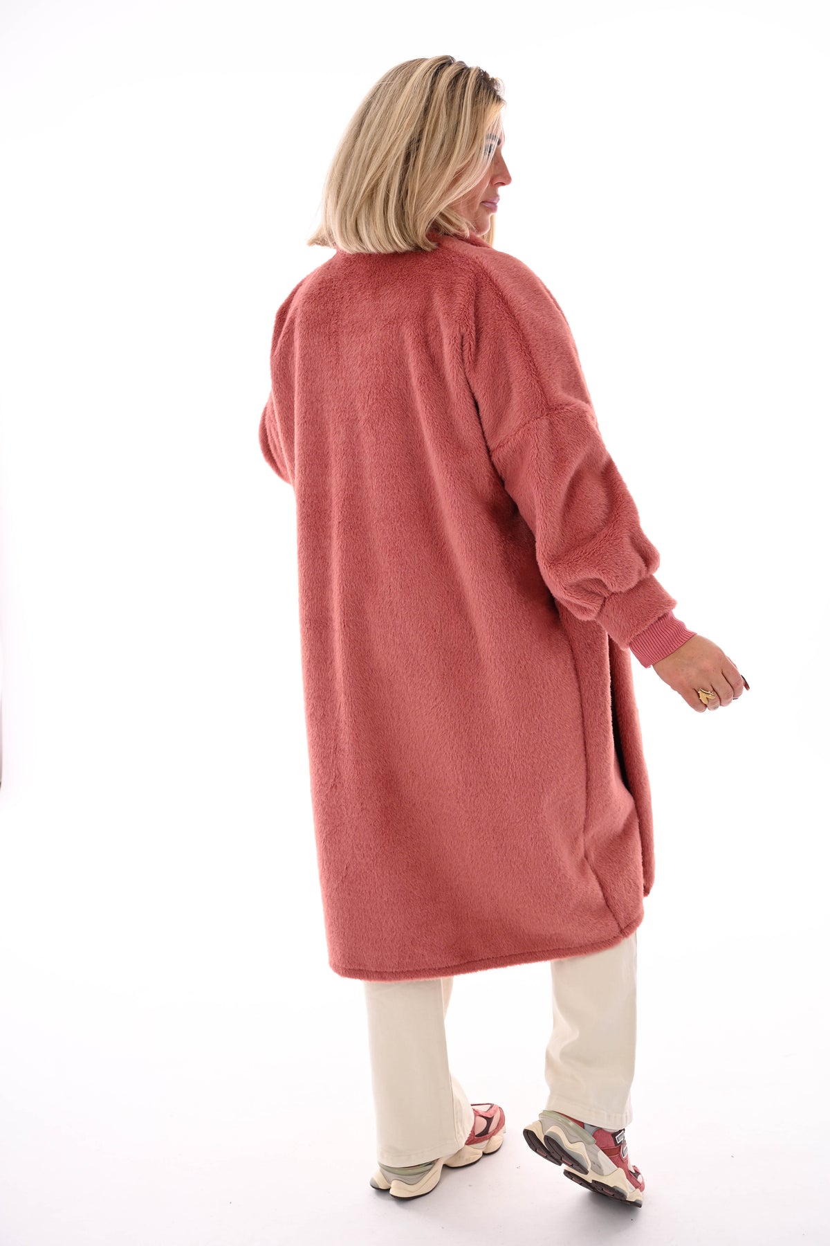 Lange faux fur jas oudroze