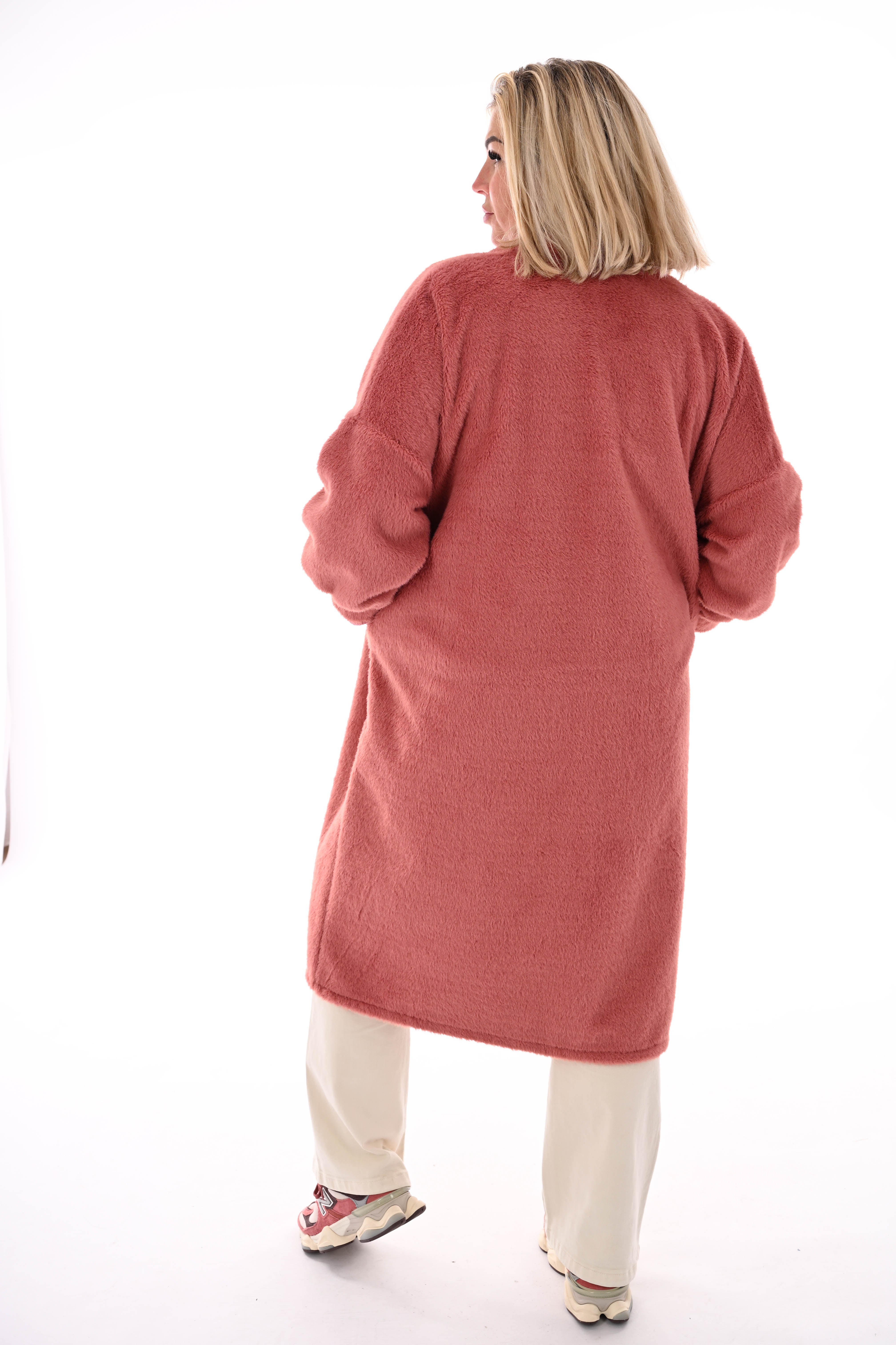 Lange faux fur jas oudroze