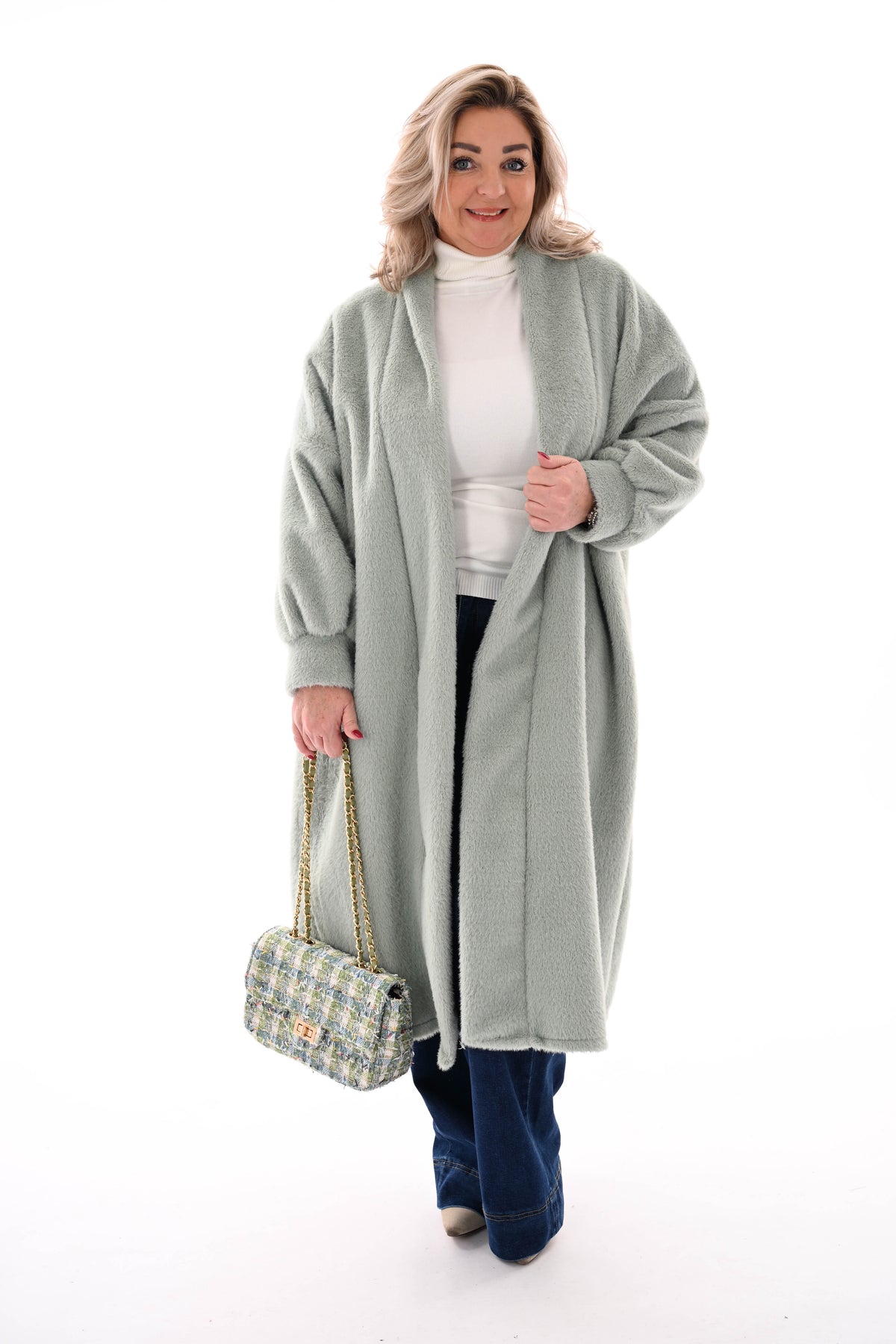 Lange faux fur jas groen