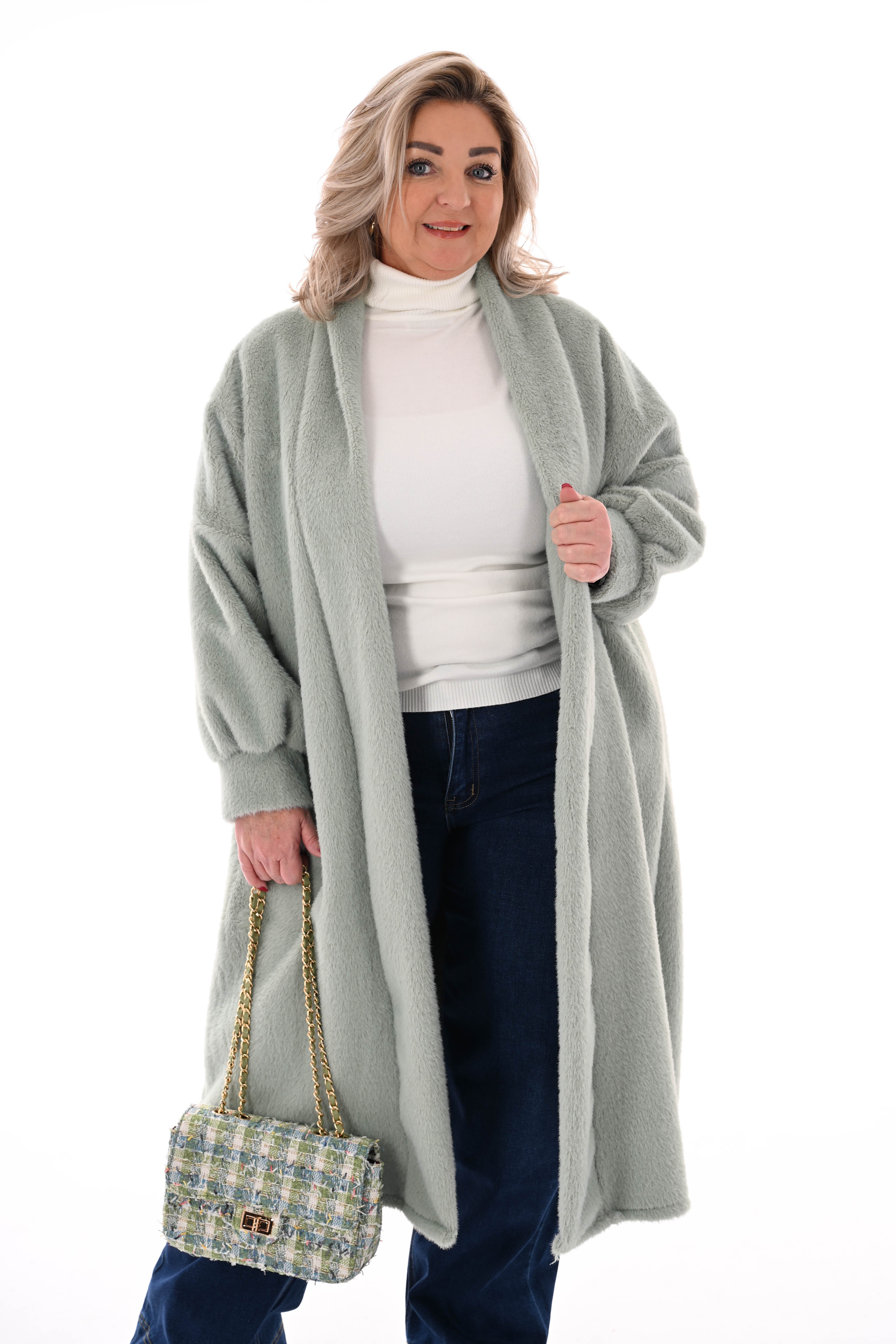 Lange faux fur jas groen