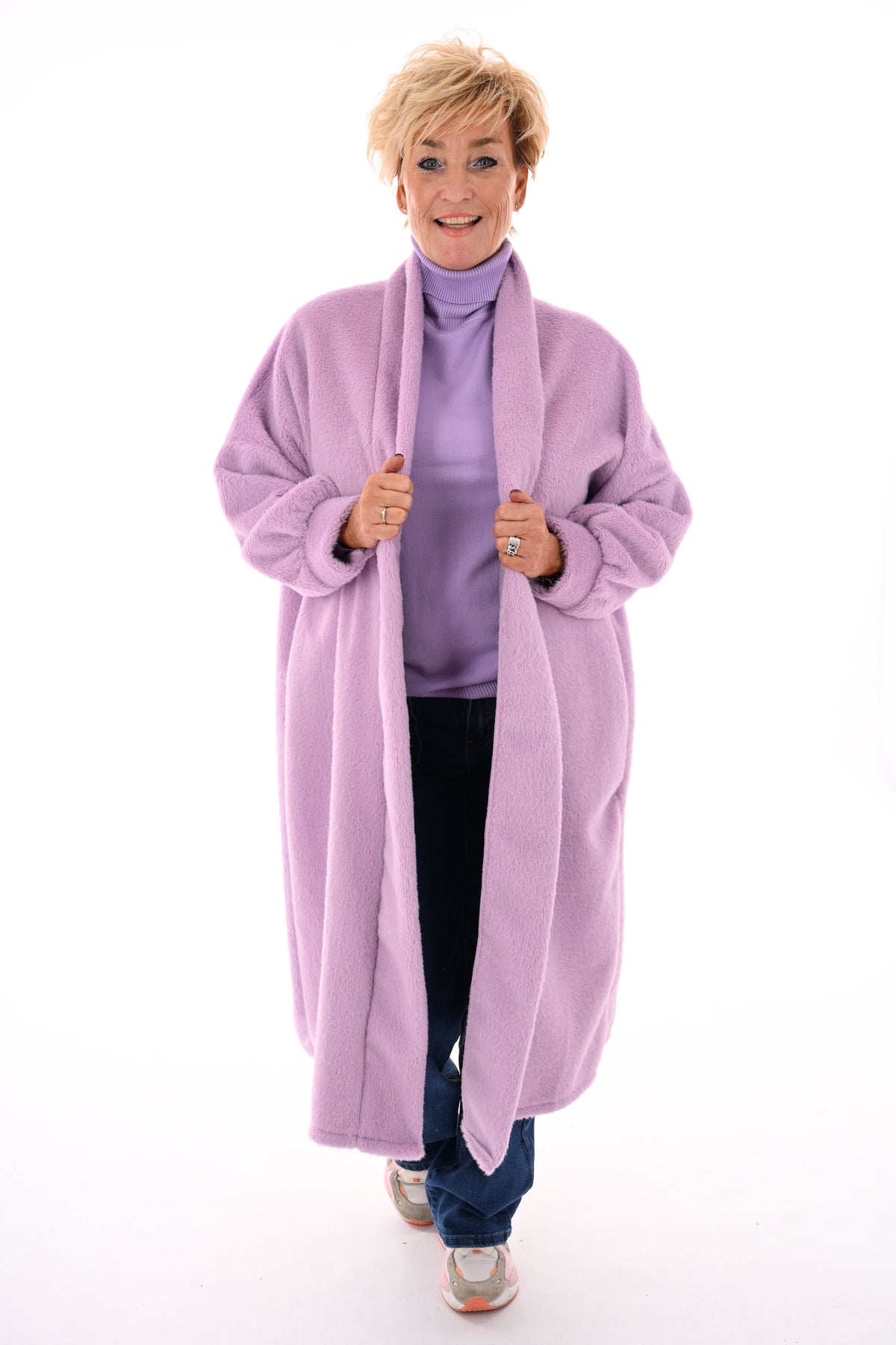 Lange faux fur jas lila