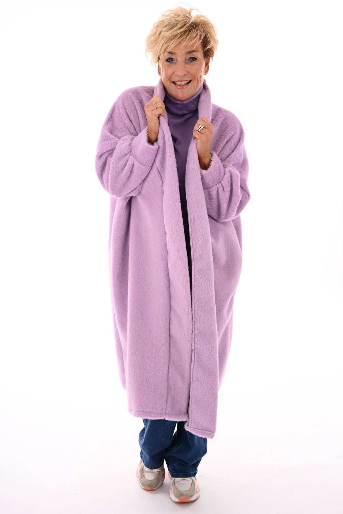 Lange faux fur jas lila