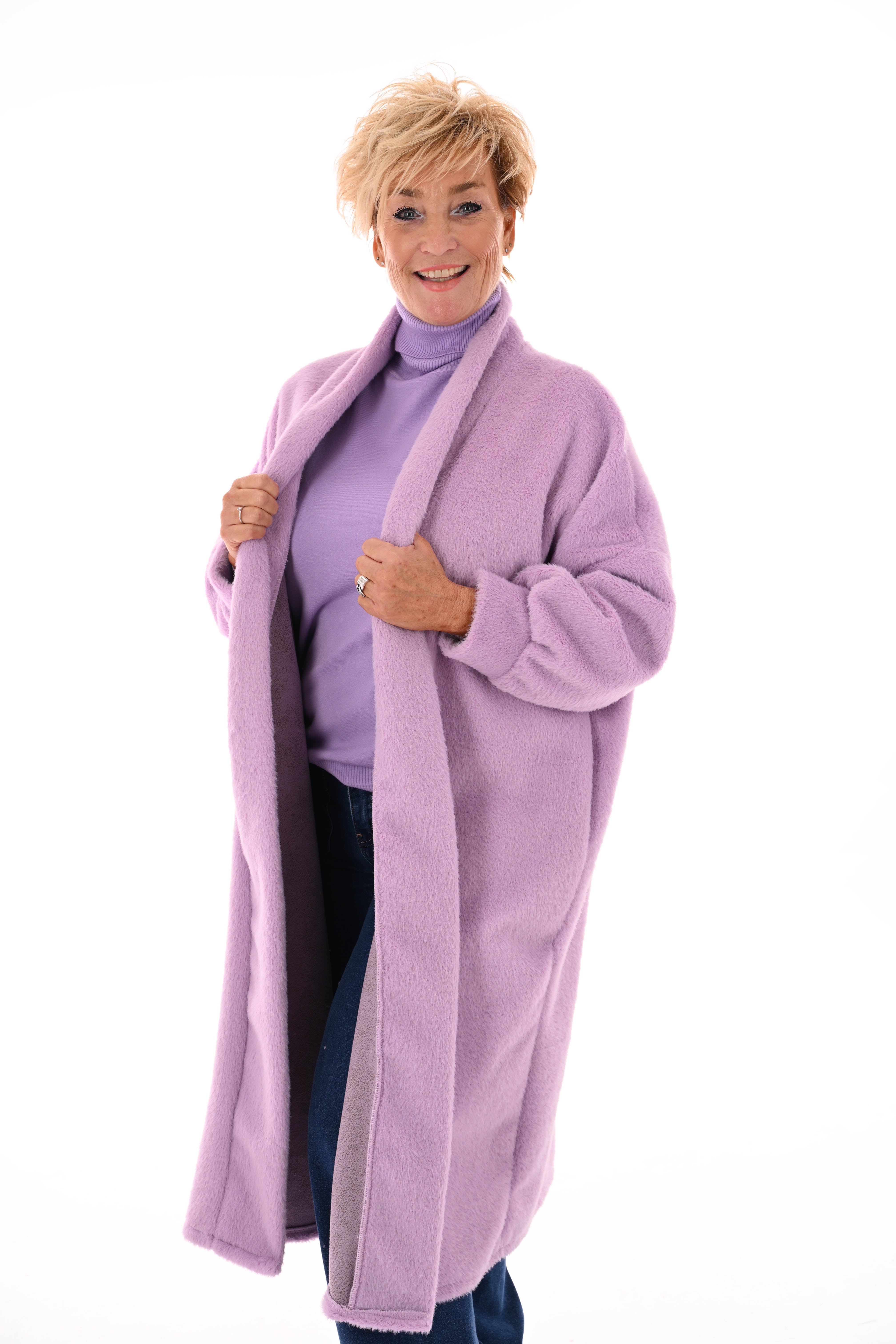 Lange faux fur jas lila
