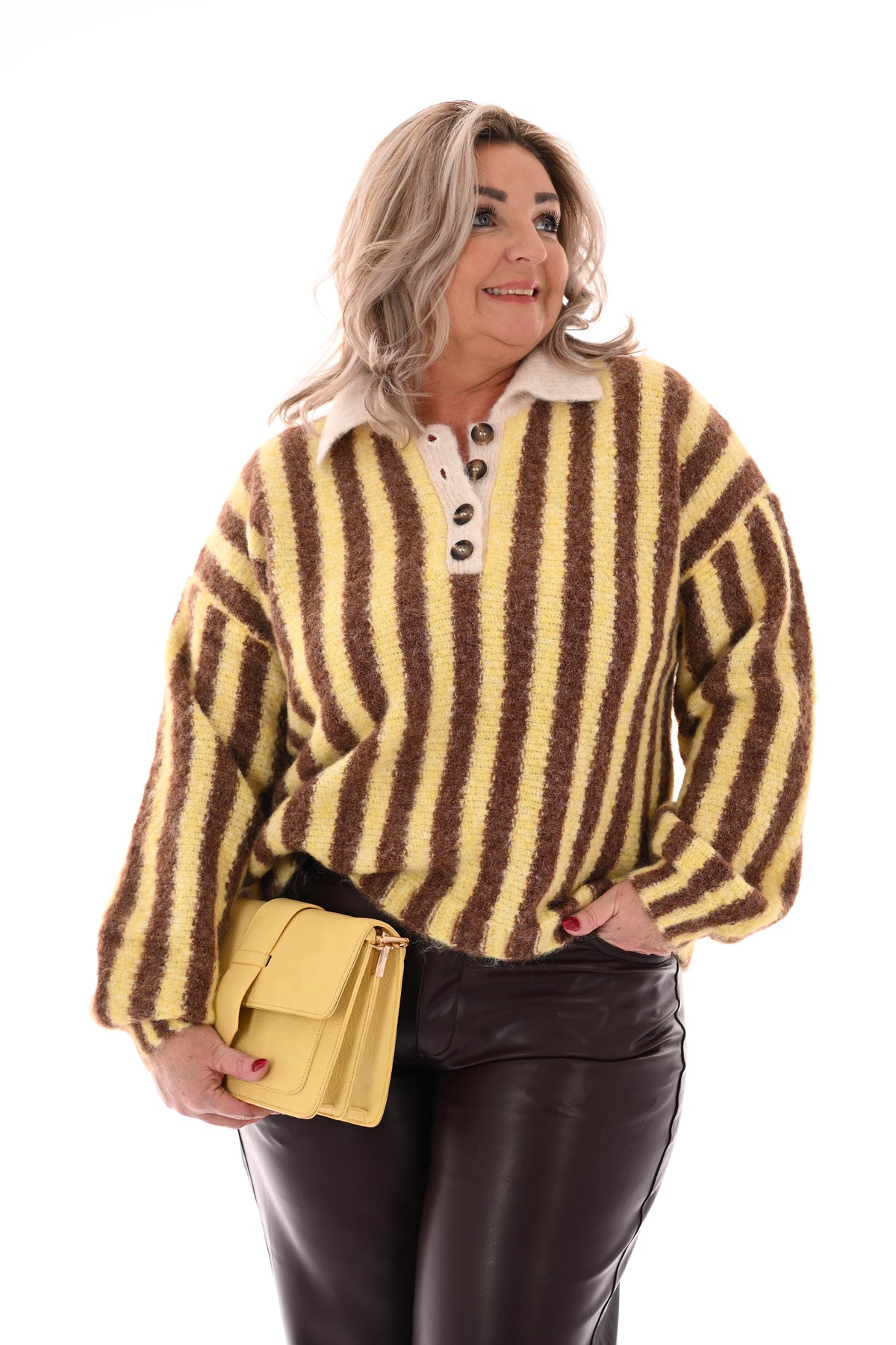 Streep trui met kraag geel