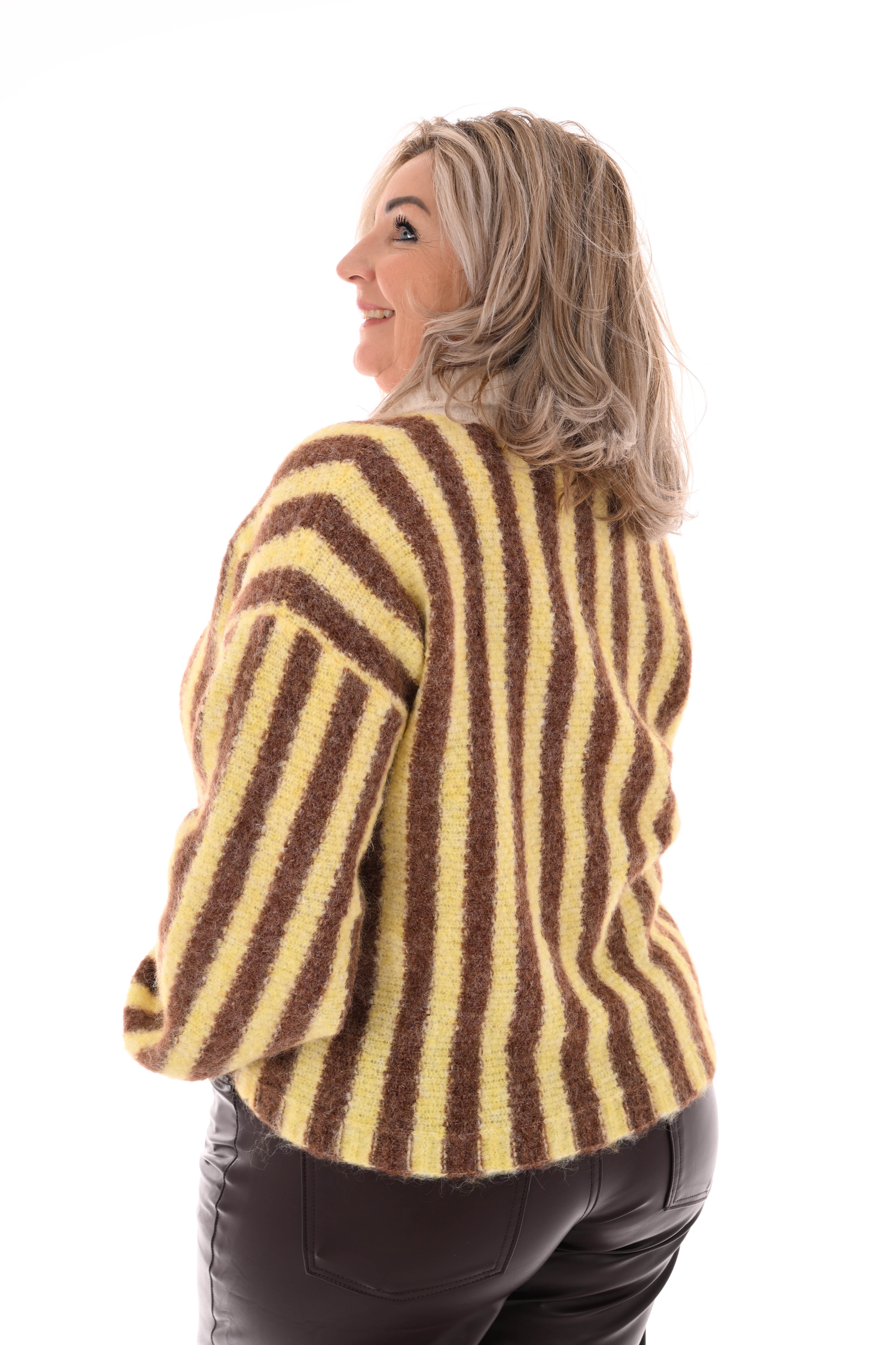 Streep trui met kraag geel