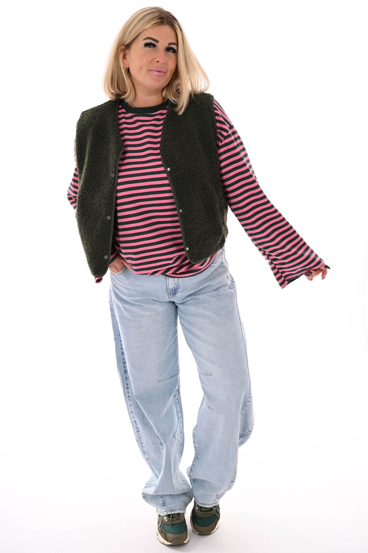 Teddy gilet met zakken legergroen