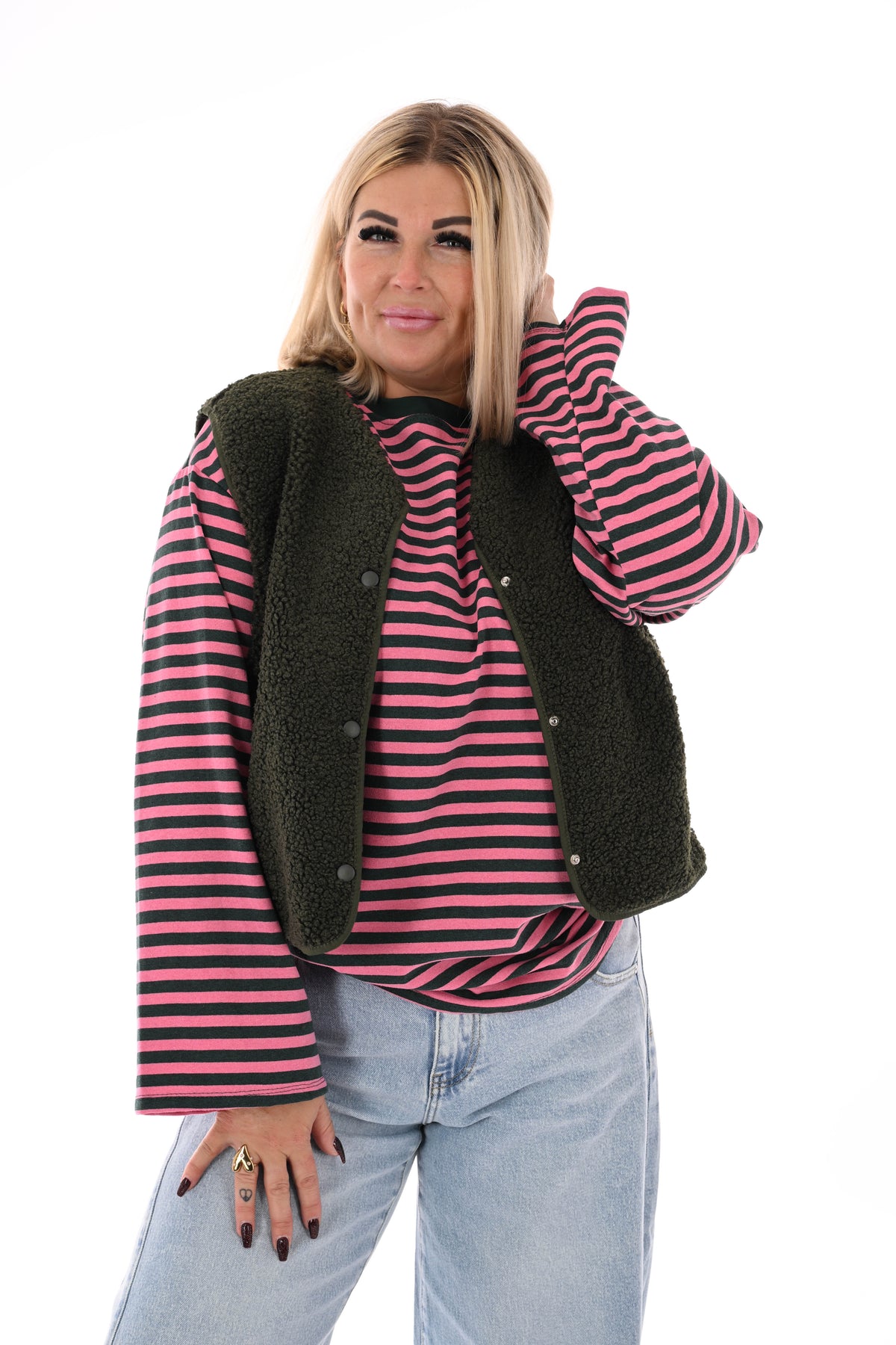 Teddy gilet met zakken legergroen