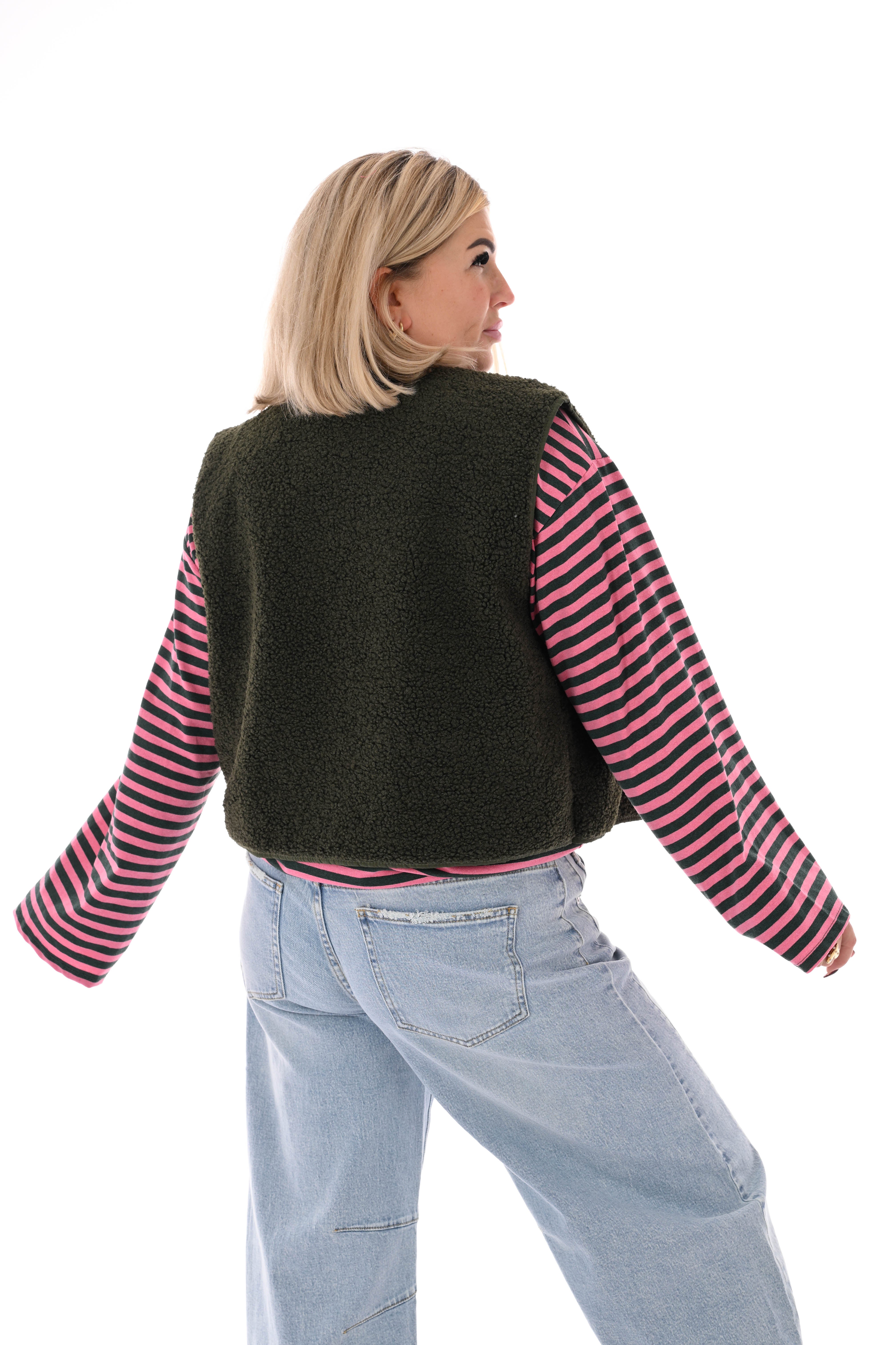 Teddy gilet met zakken legergroen