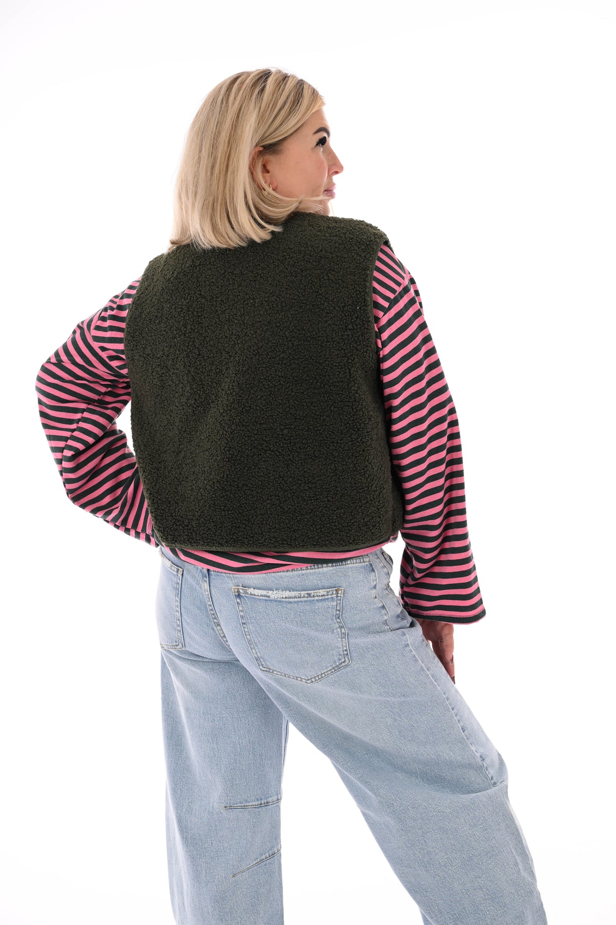 Teddy gilet met zakken legergroen