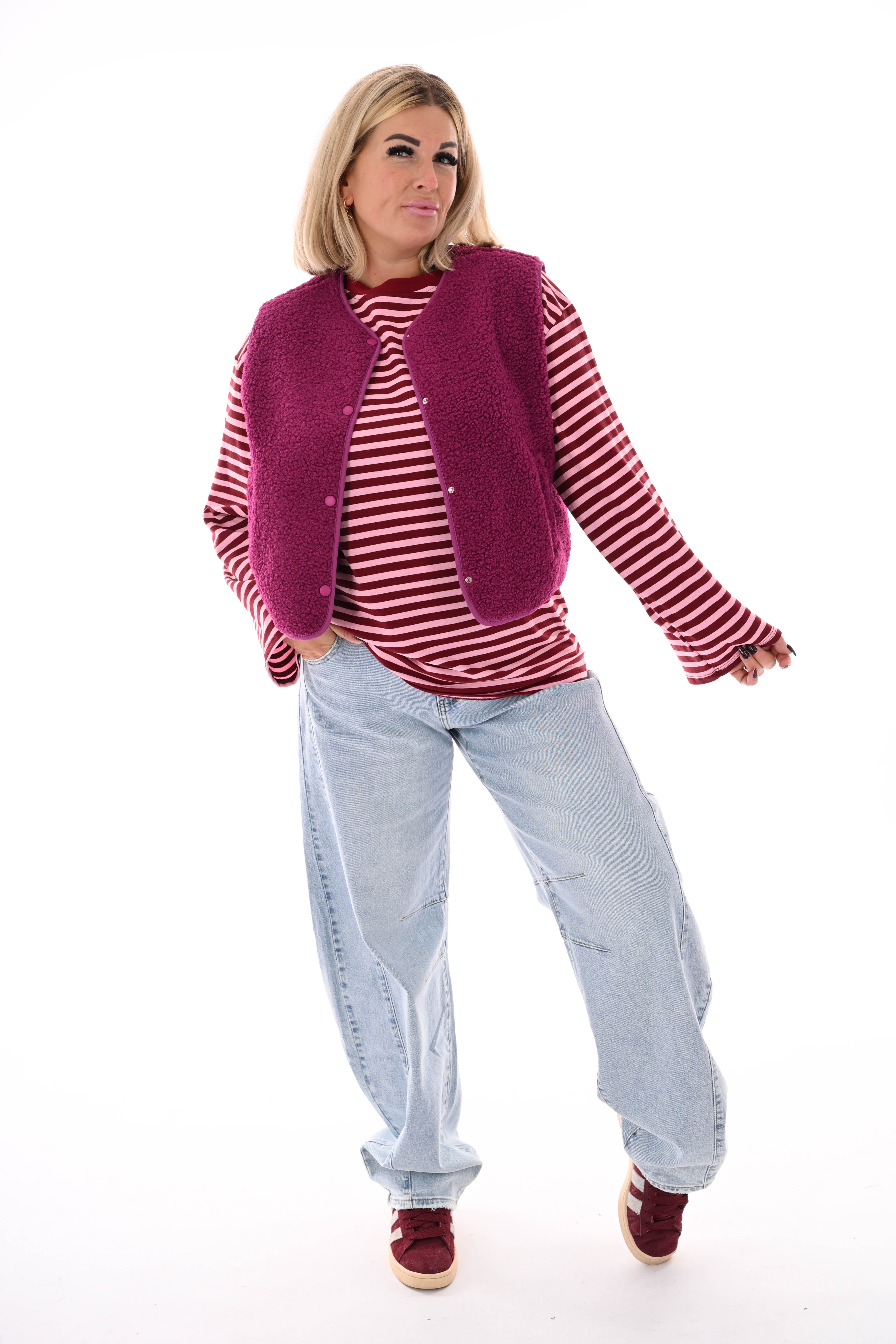 Teddy gilet met zakken cyclaam