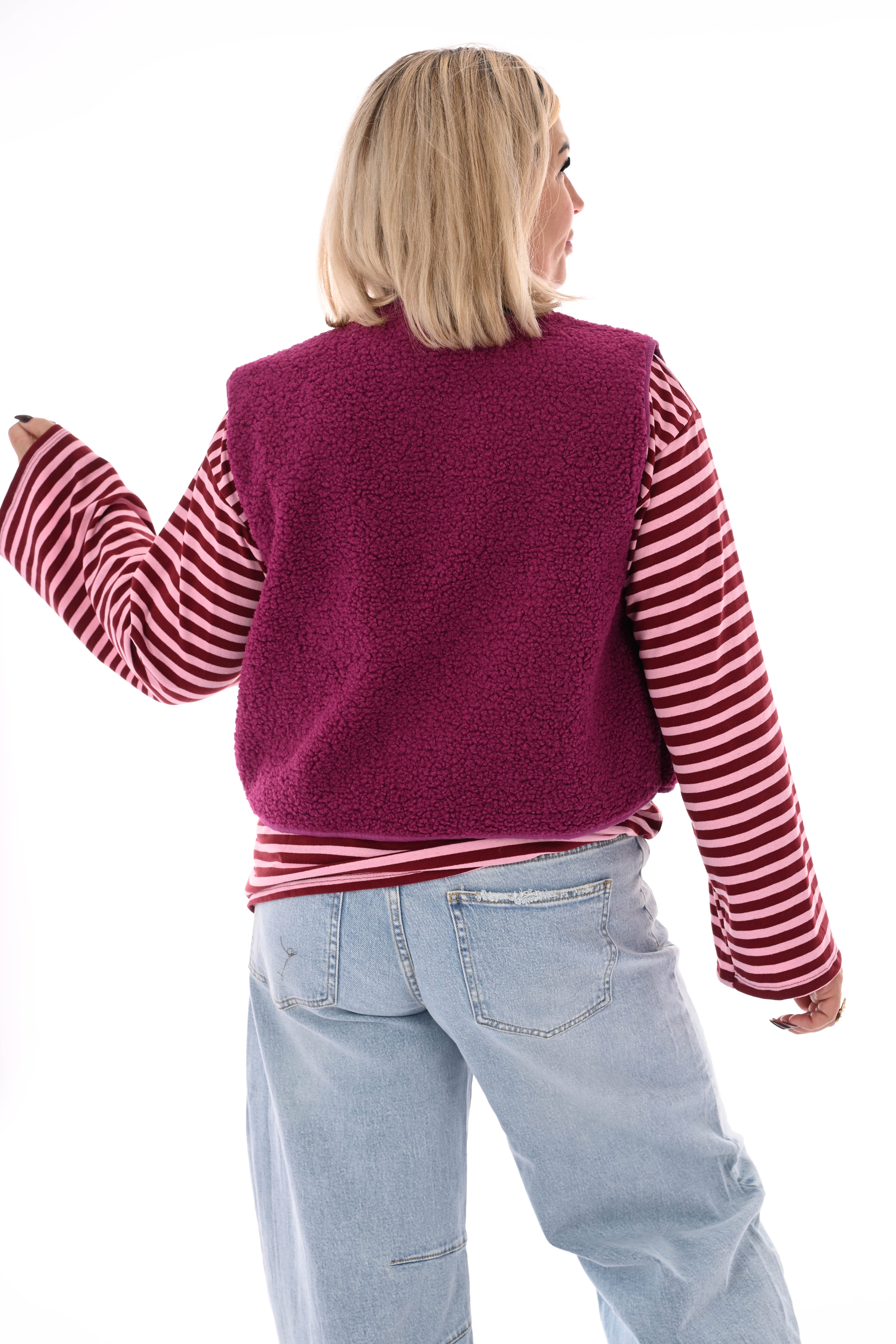 Teddy gilet met zakken cyclaam