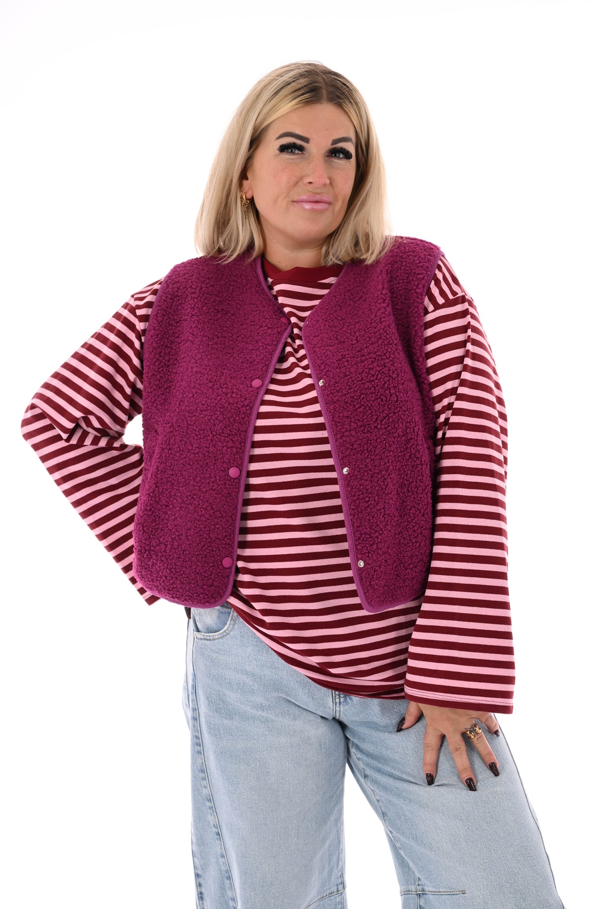 Teddy gilet met zakken cyclaam