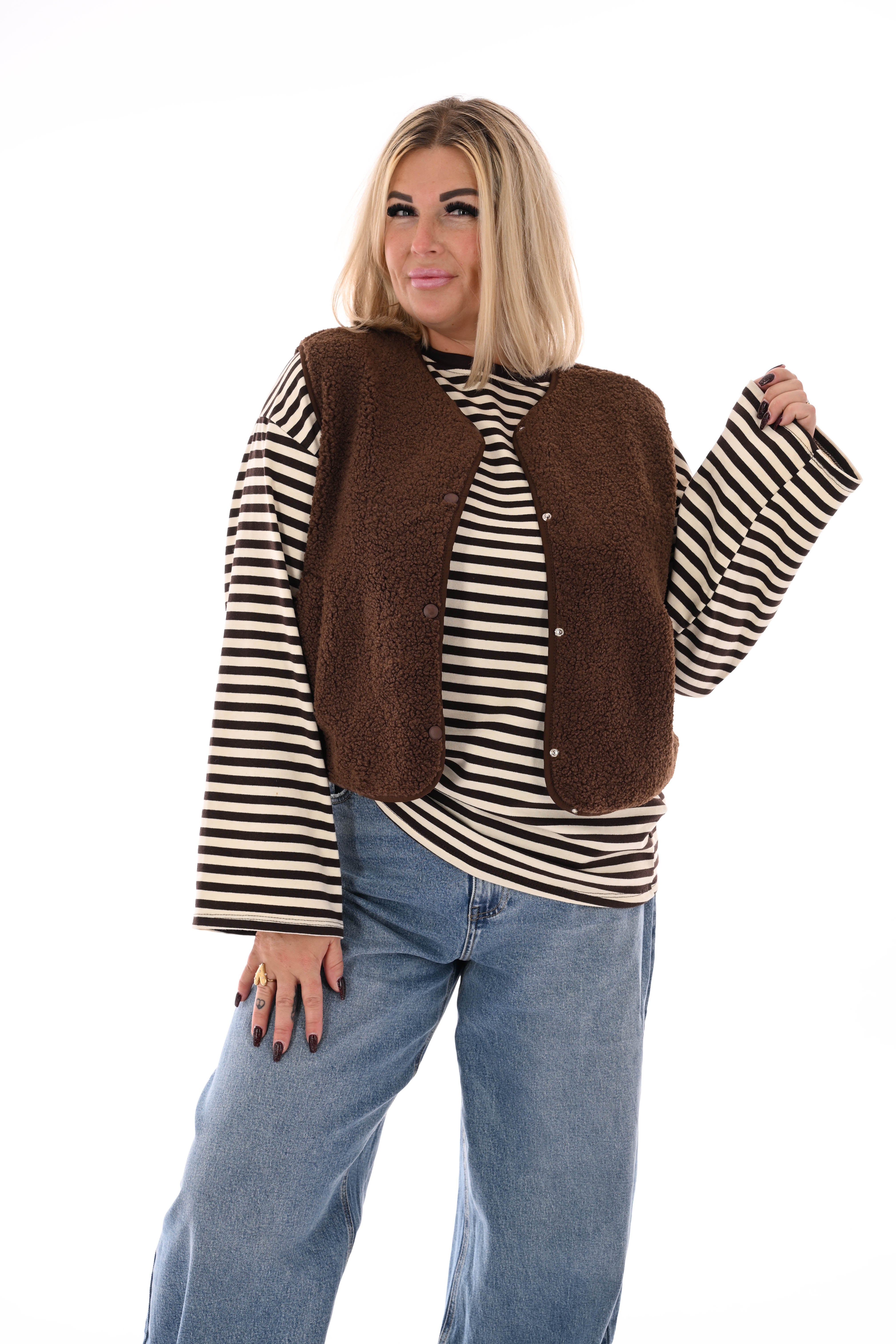 Teddy gilet met zakken bruin