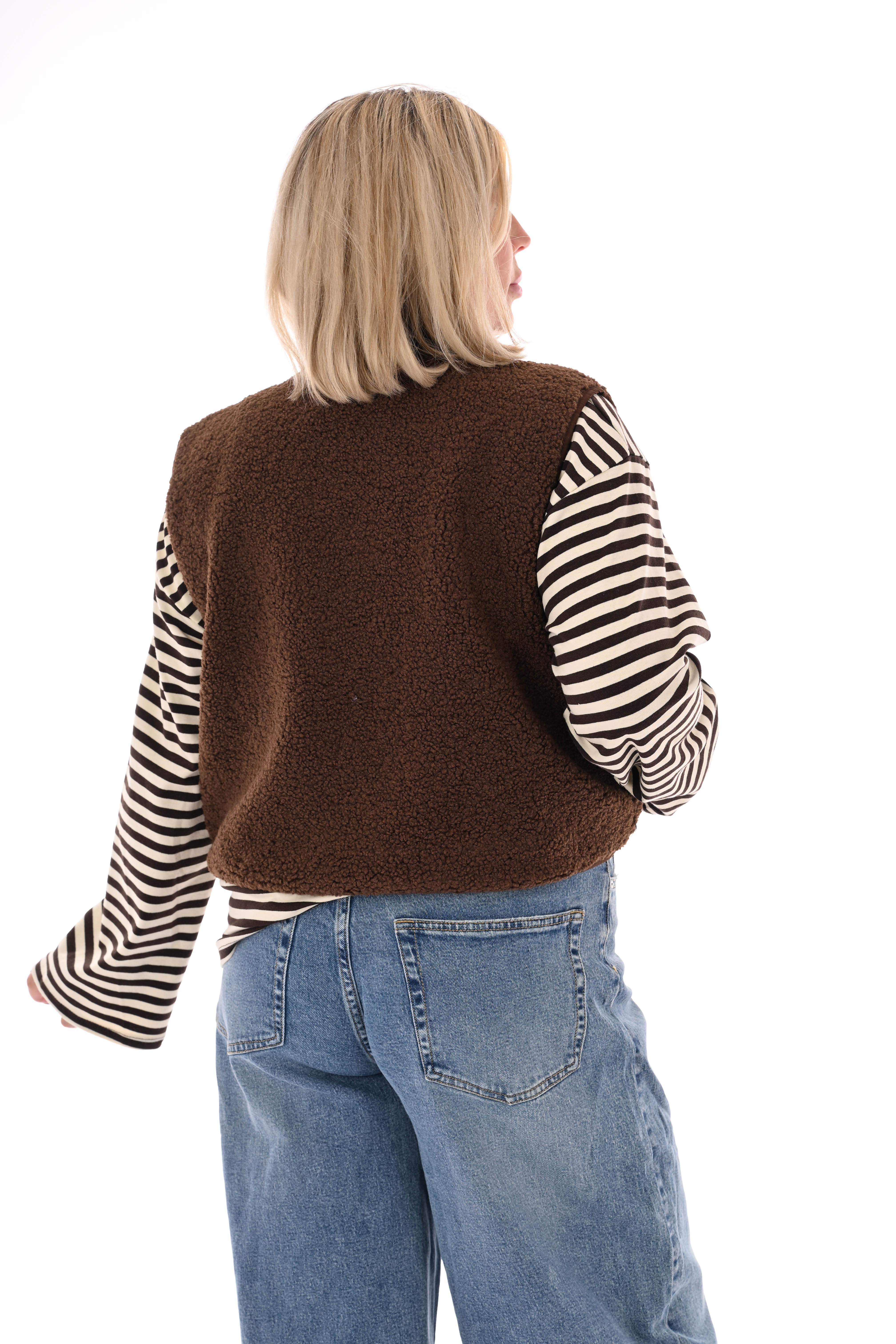 Teddy gilet met zakken bruin