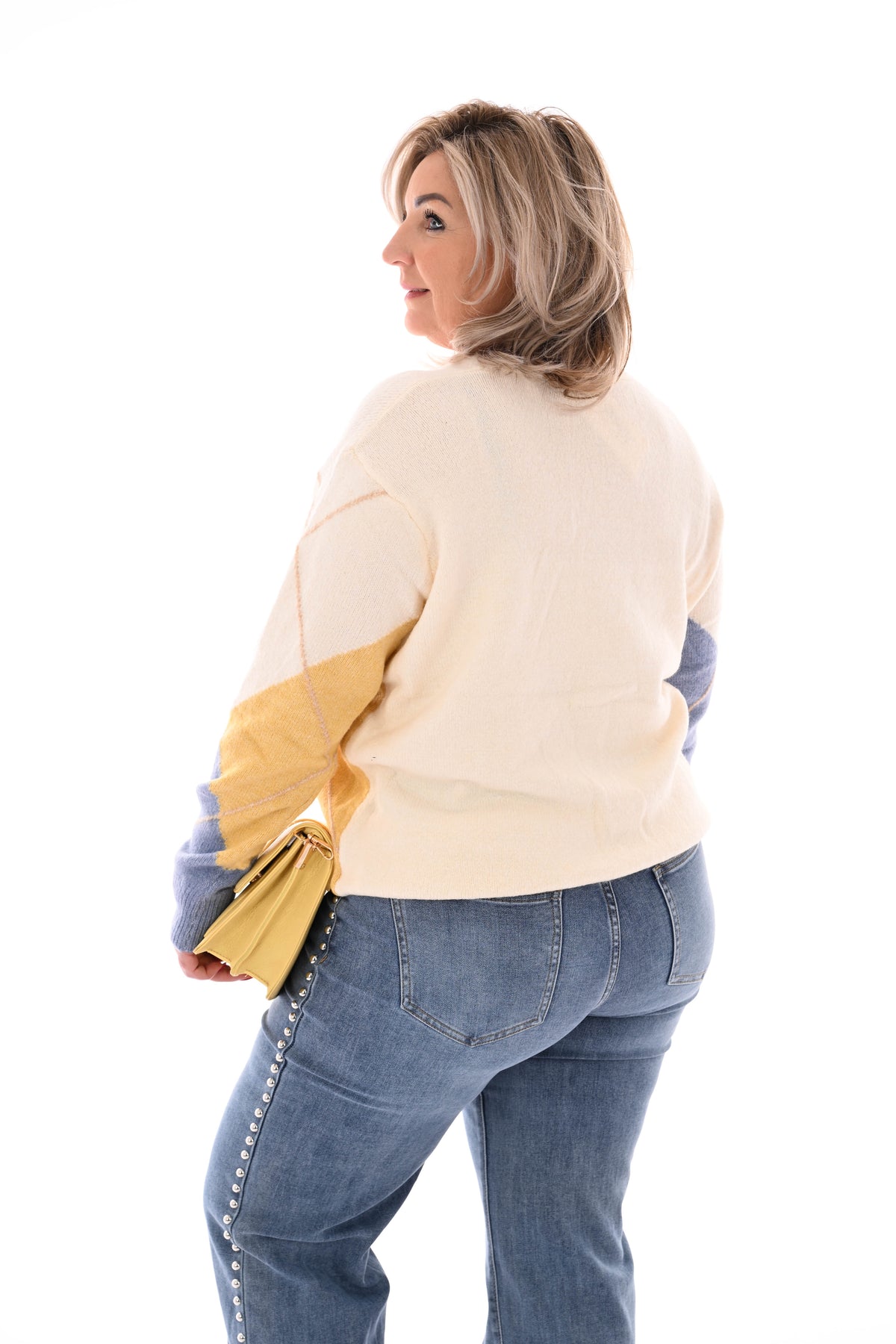 Fijn gebreid vest ruit v-hals blauw