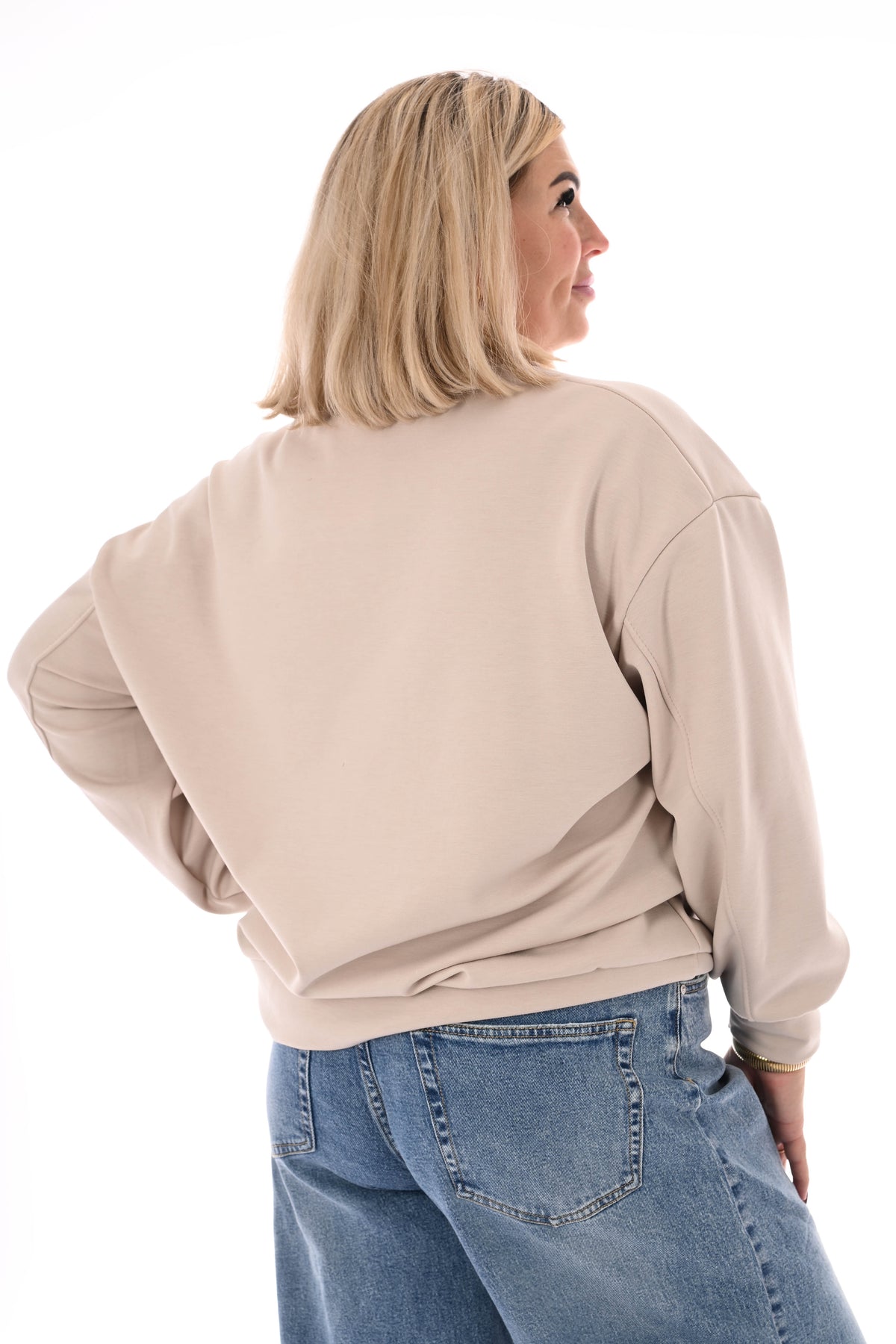 Sweater new york met rits beige