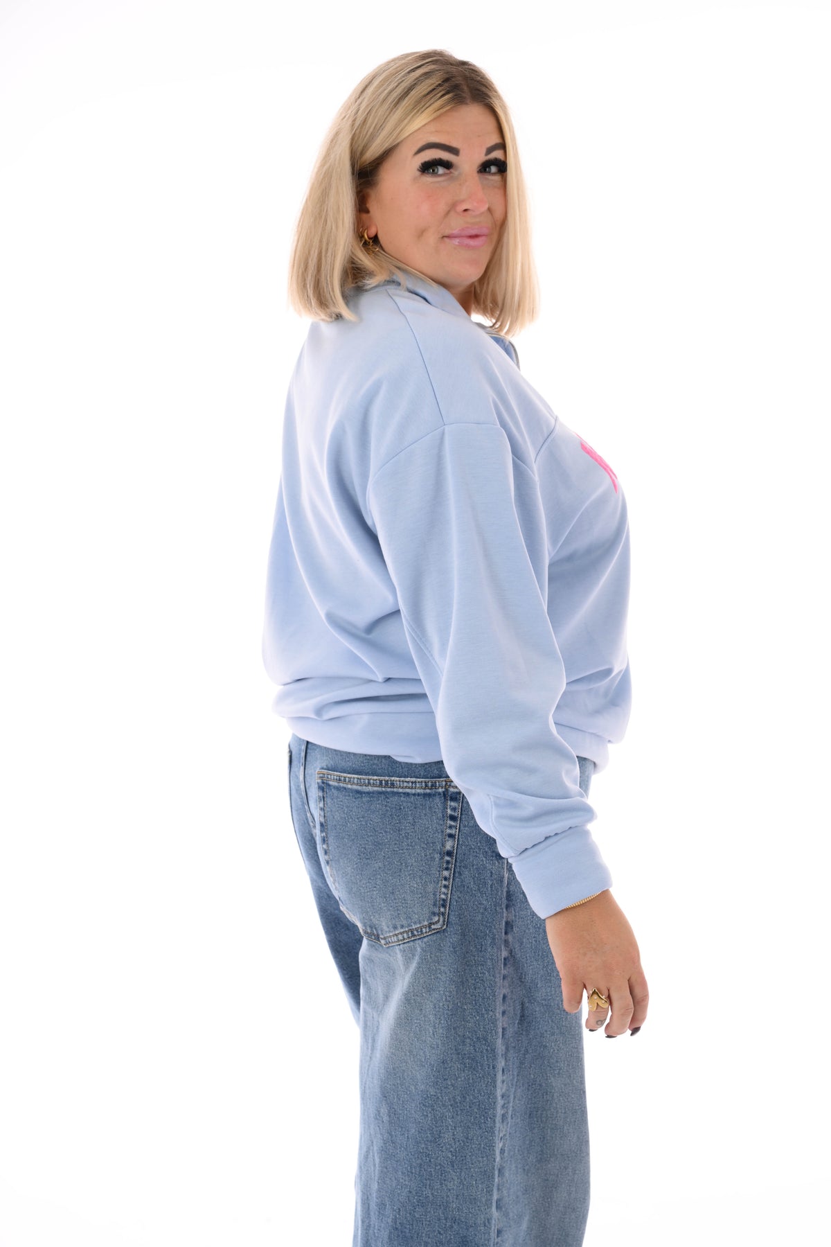 Sweater new york met rits lichtblauw