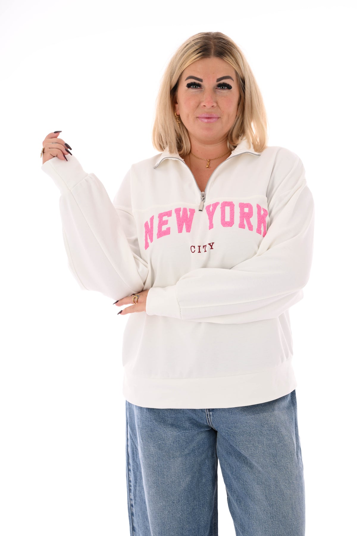 Sweater new york met rits roomwit