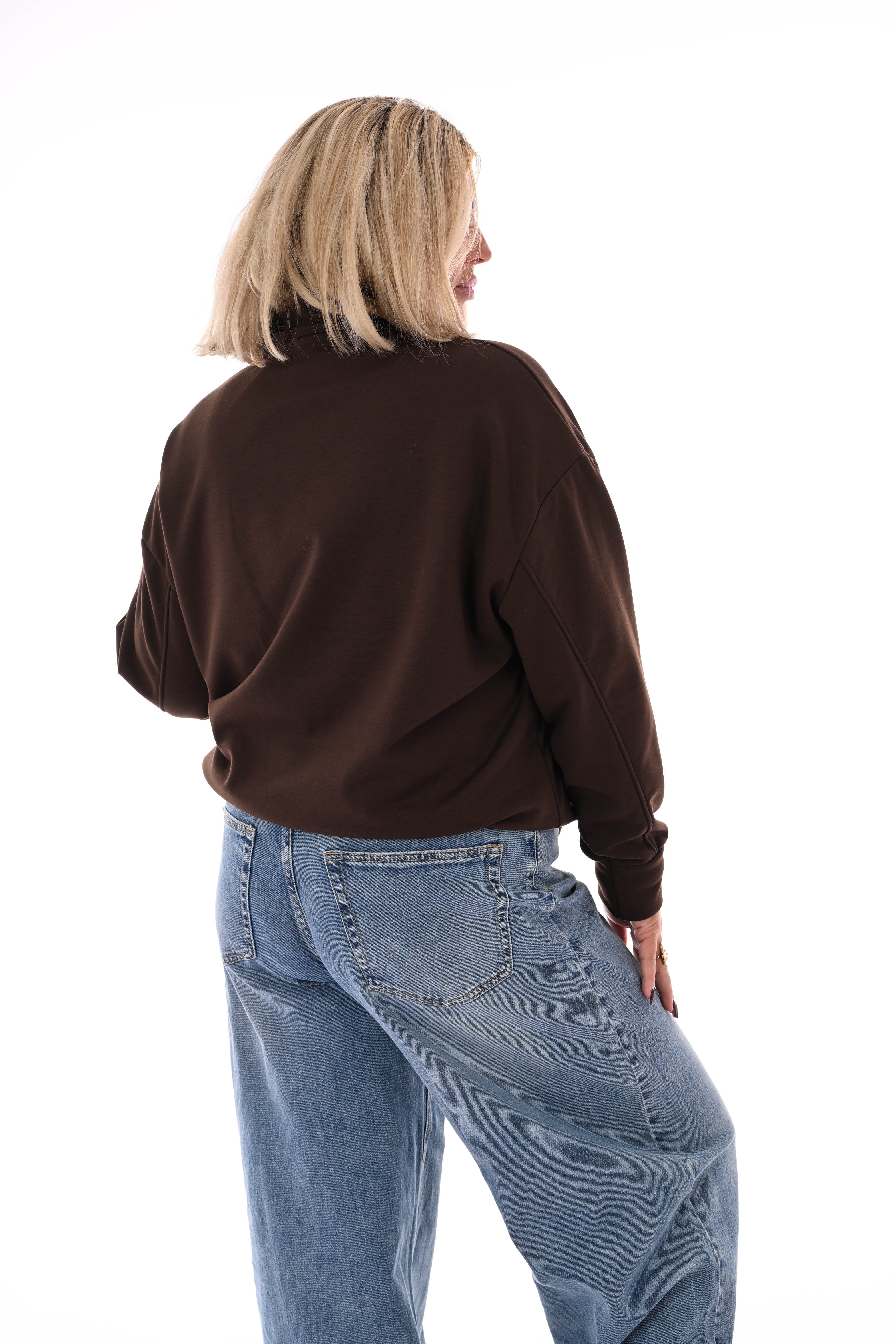 Sweater new york met rits donkerbruin