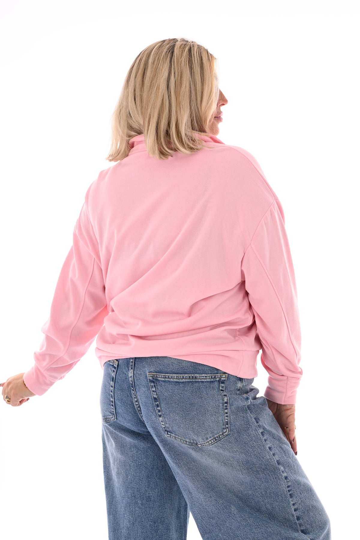 Sweater new york met rits lichtroze