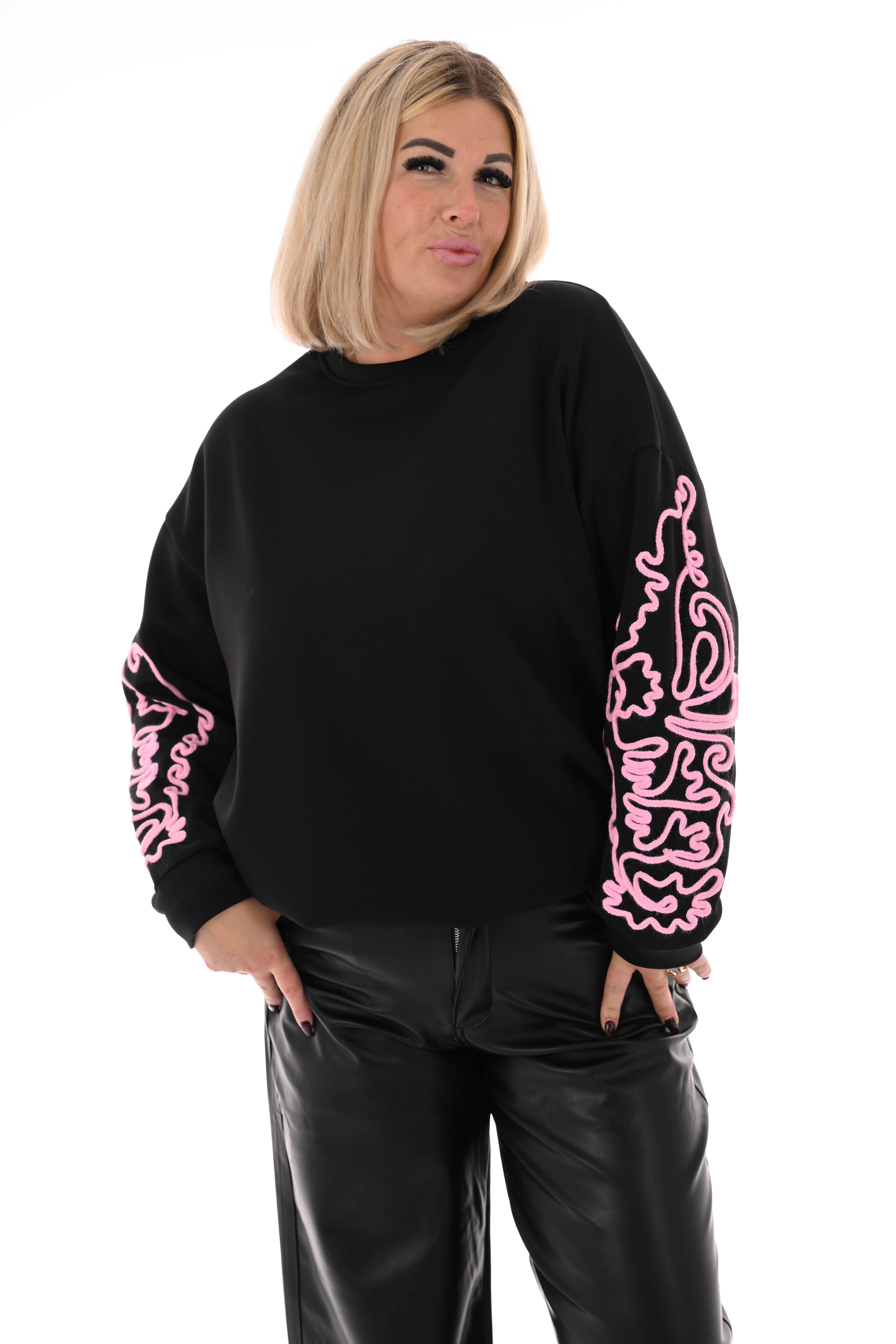 Sweater mouwen met borduursels zwart