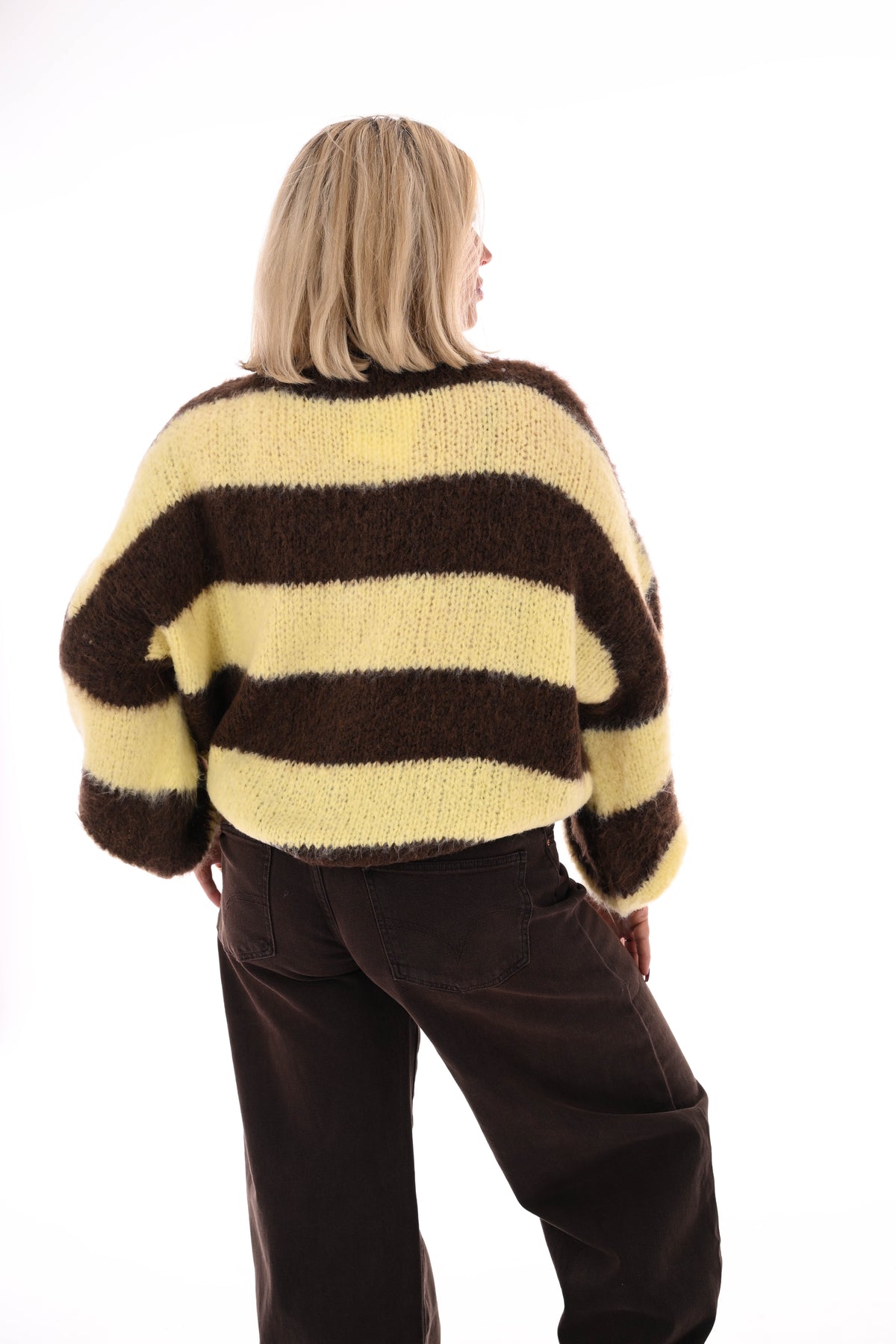 Vest strepen met knopen lichtgeel/donkerbruin