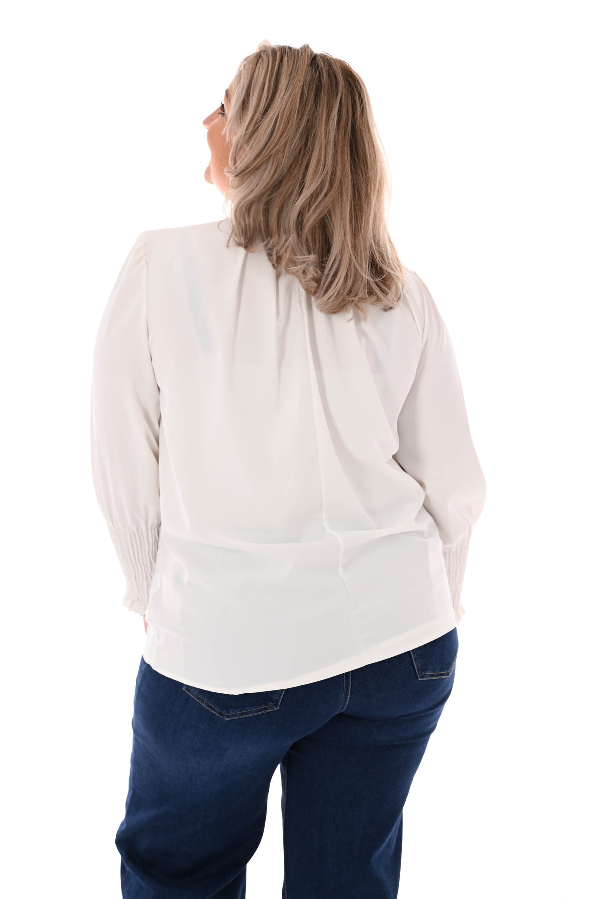 Blouse turtle neck smock mouwen roomwit