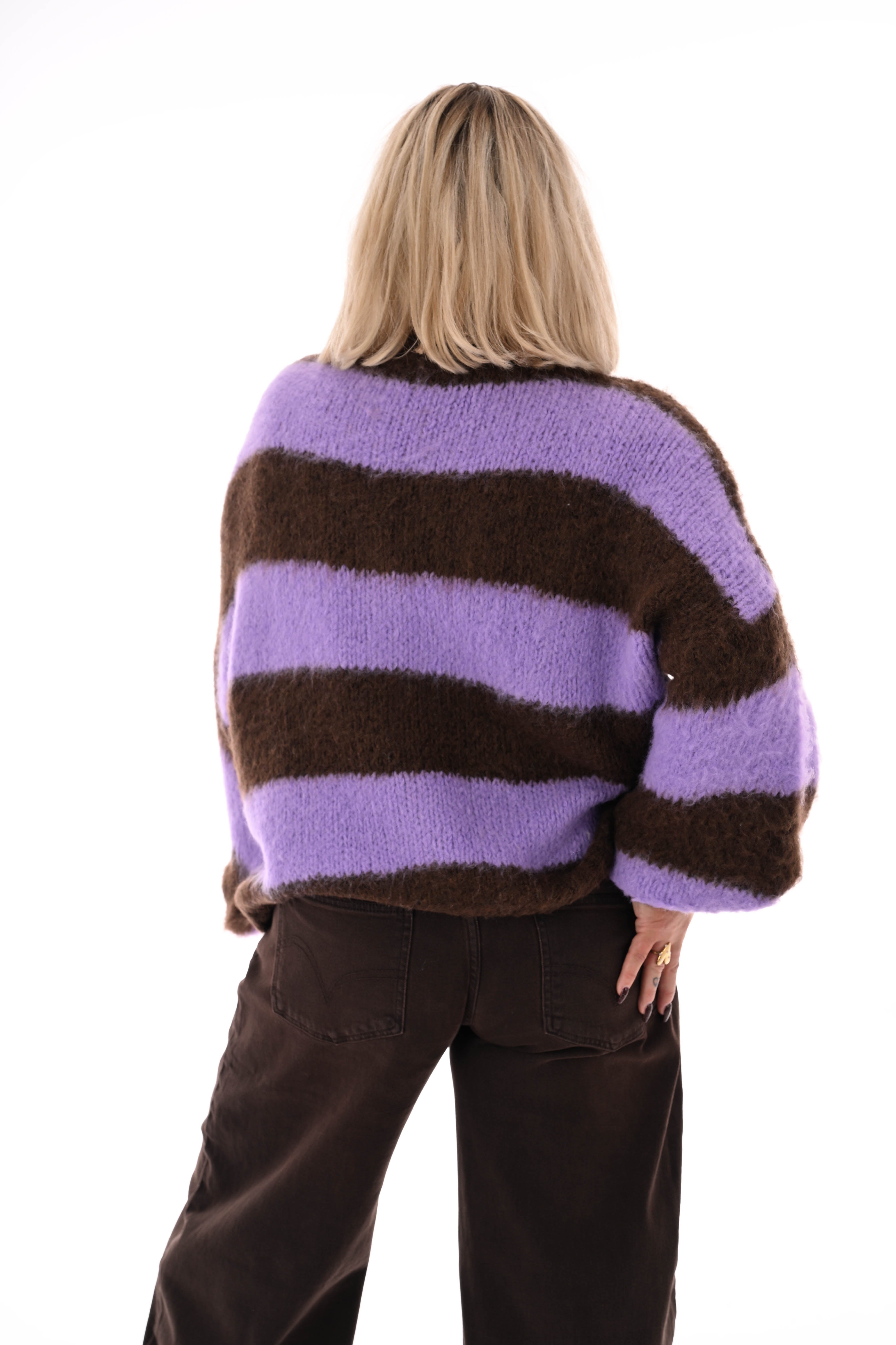 Vest strepen met knopen donkerbruin/paars