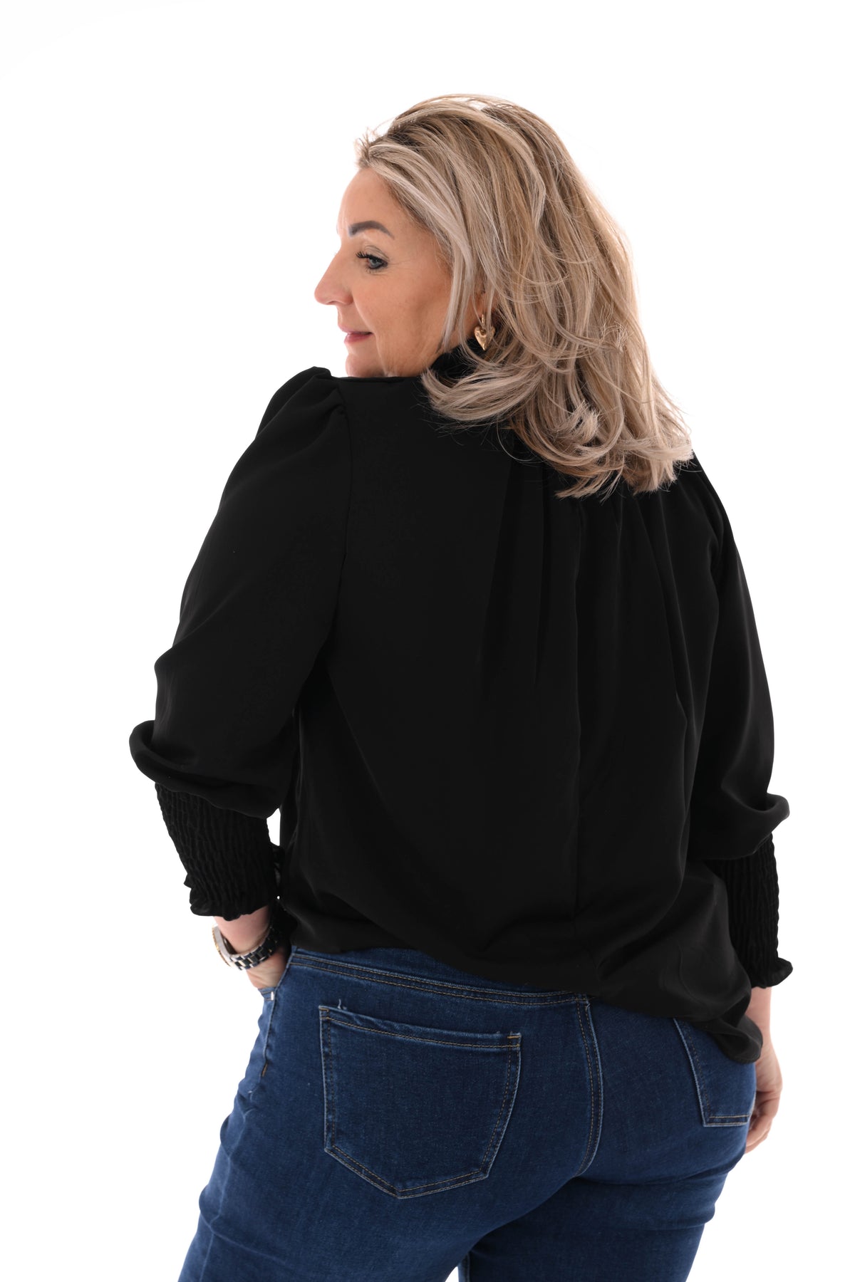 Blouse turtle neck smock mouwen zwart