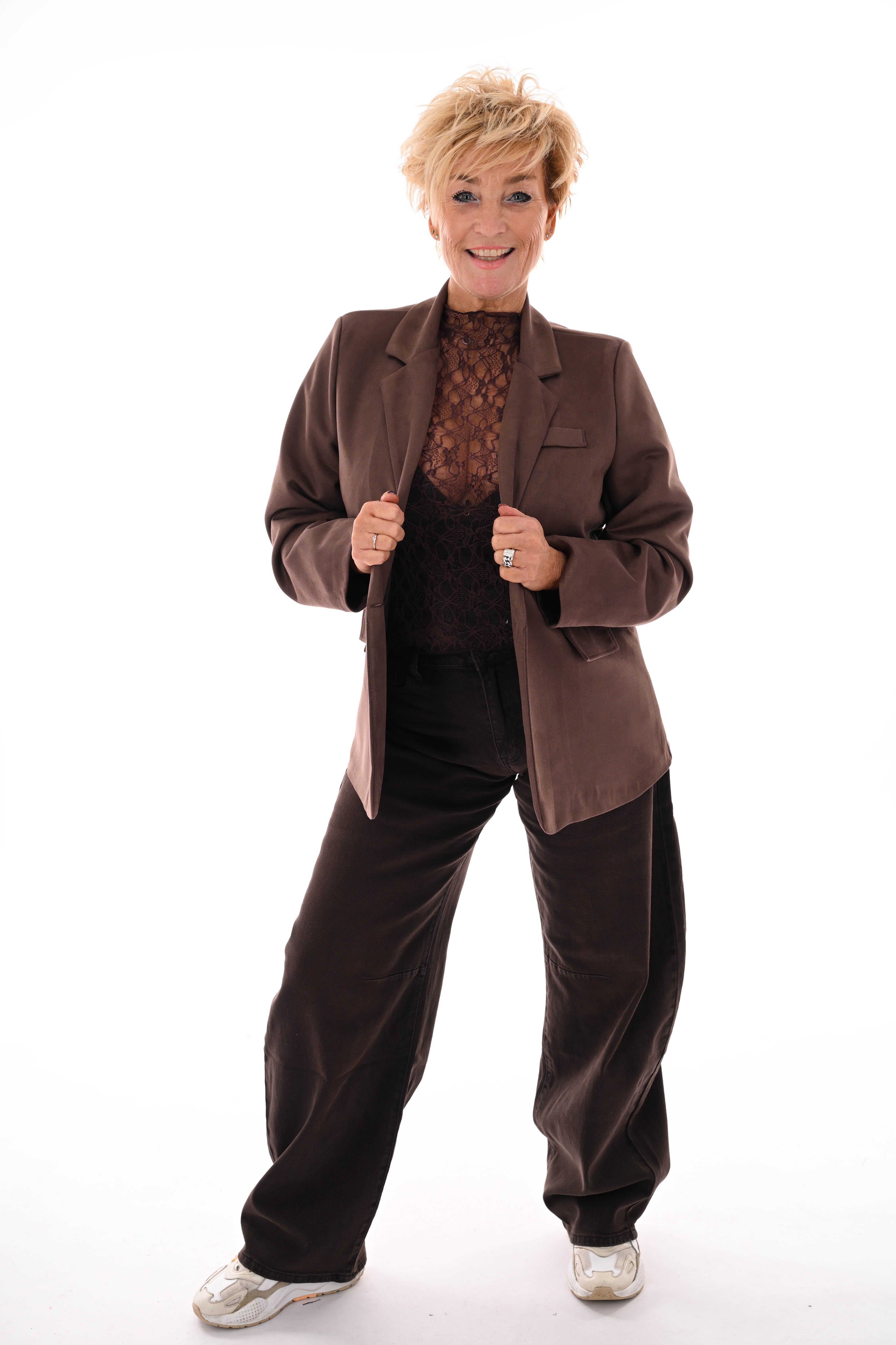 Suedelook blazer uni donkerbruin