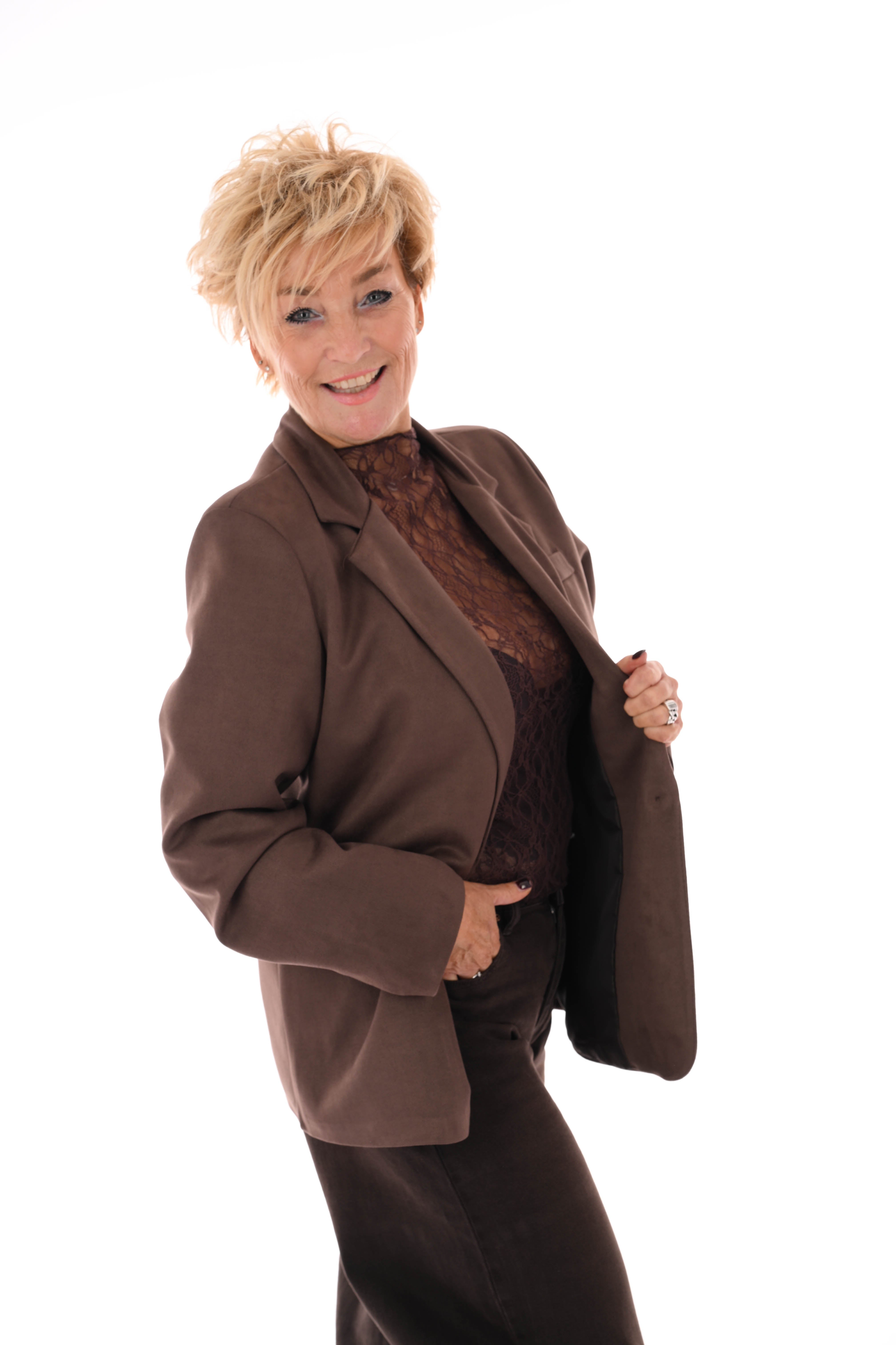 Suedelook blazer uni donkerbruin