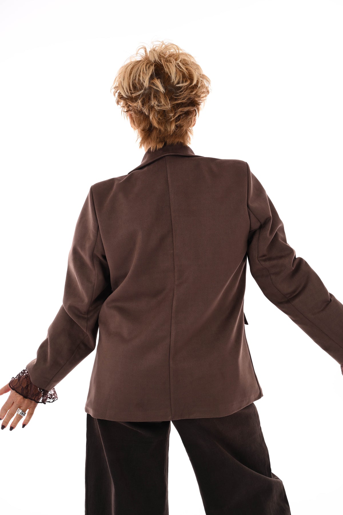 Suedelook blazer uni donkerbruin