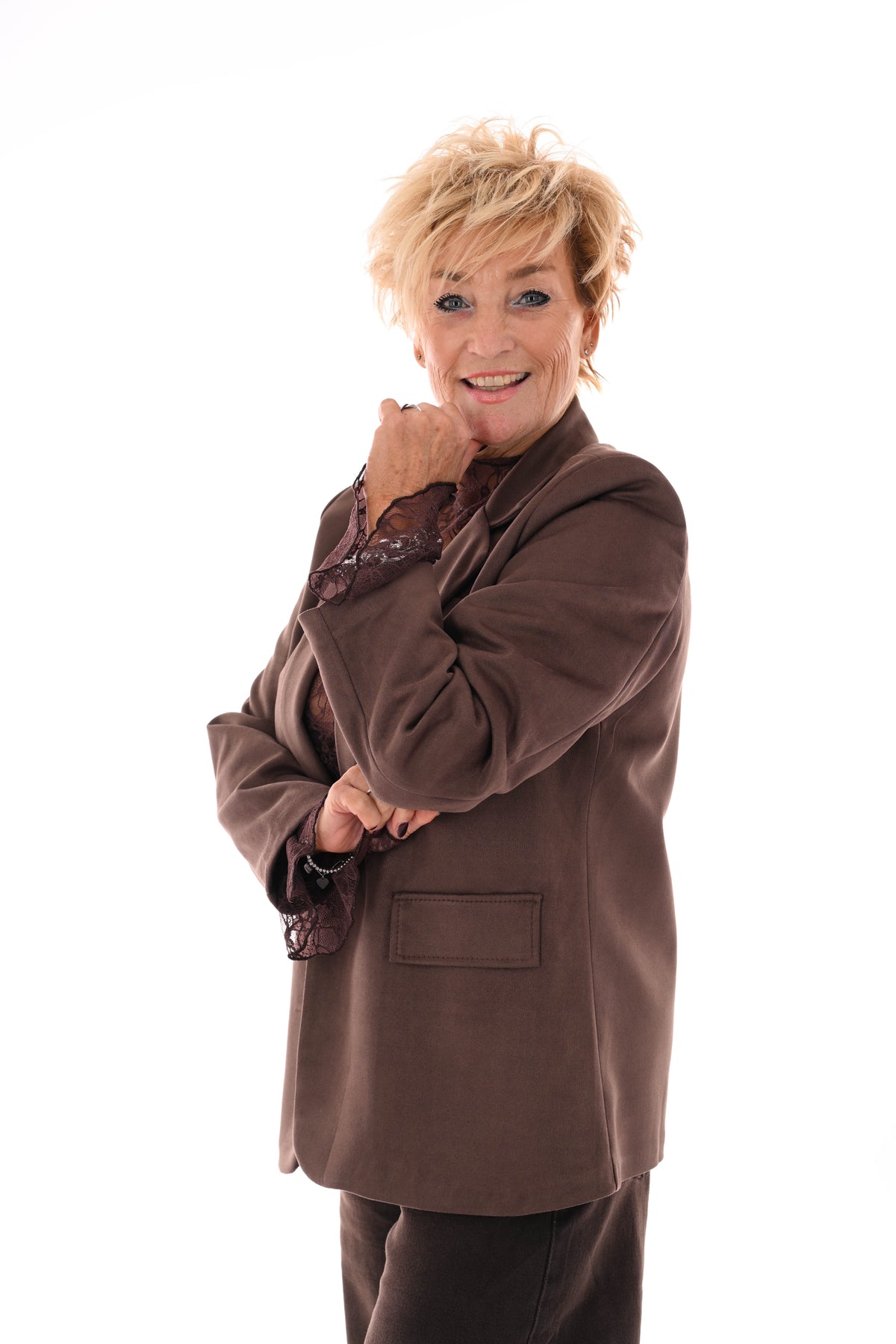 Suedelook blazer uni donkerbruin