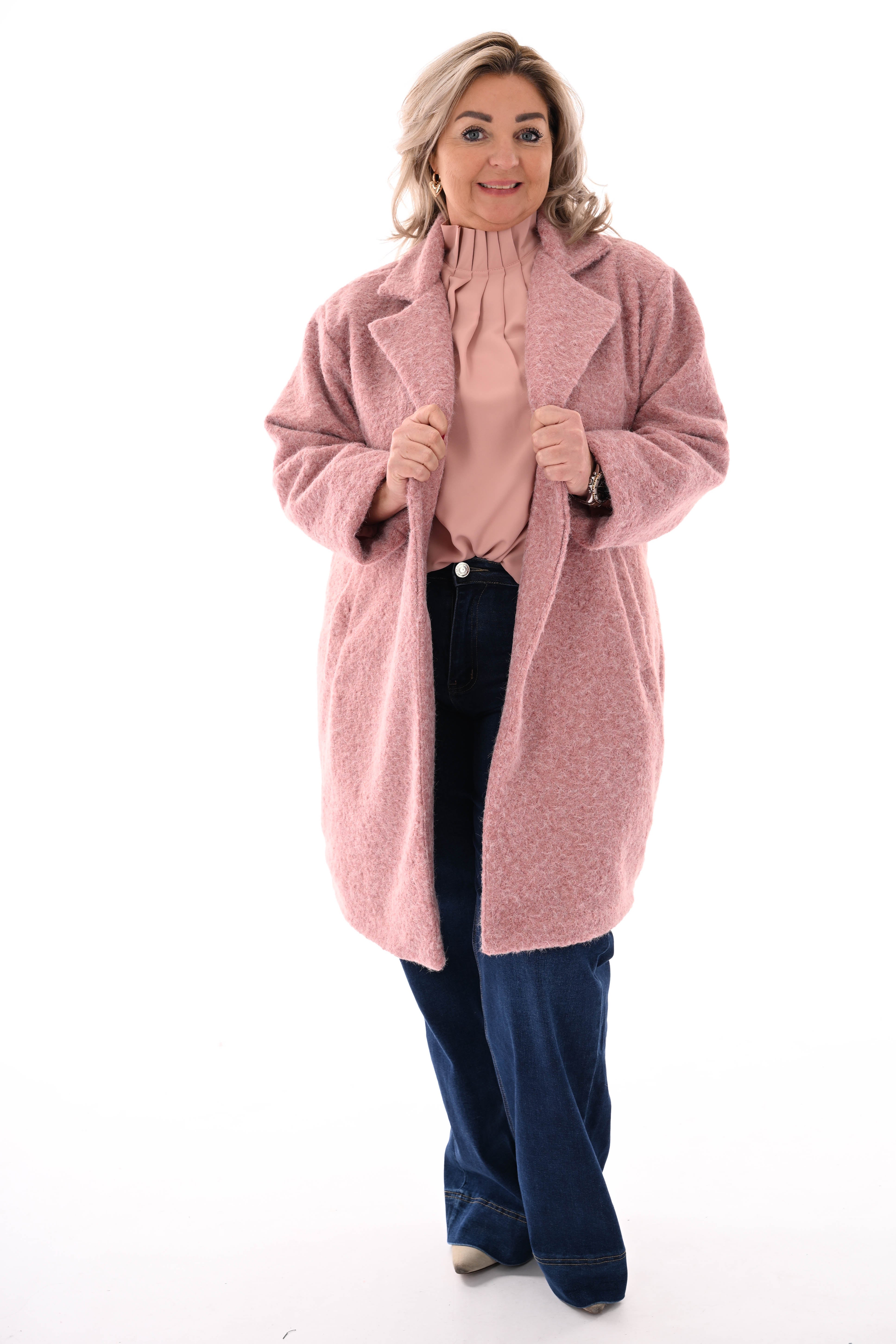 Lange wavy boucle blazer oudroze