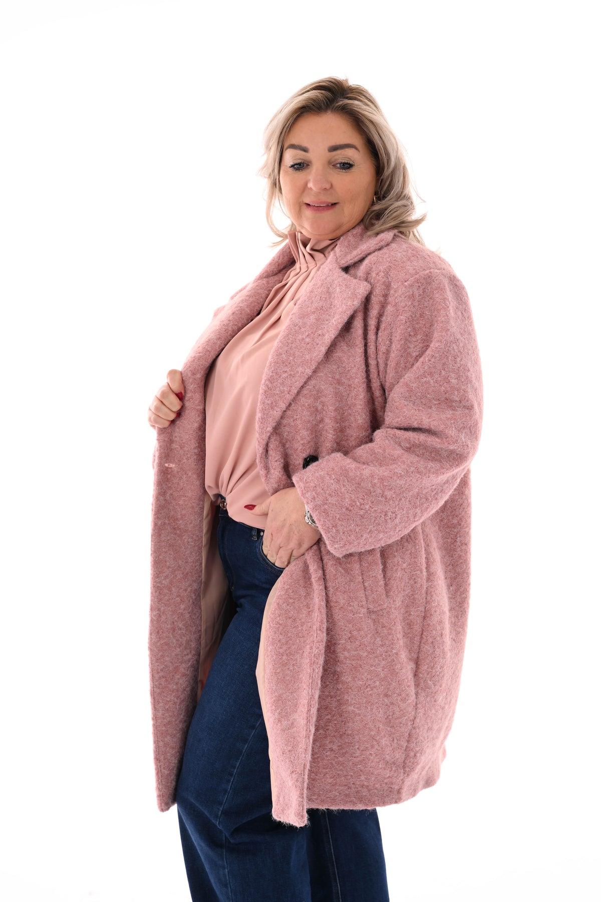 Lange wavy boucle blazer oudroze