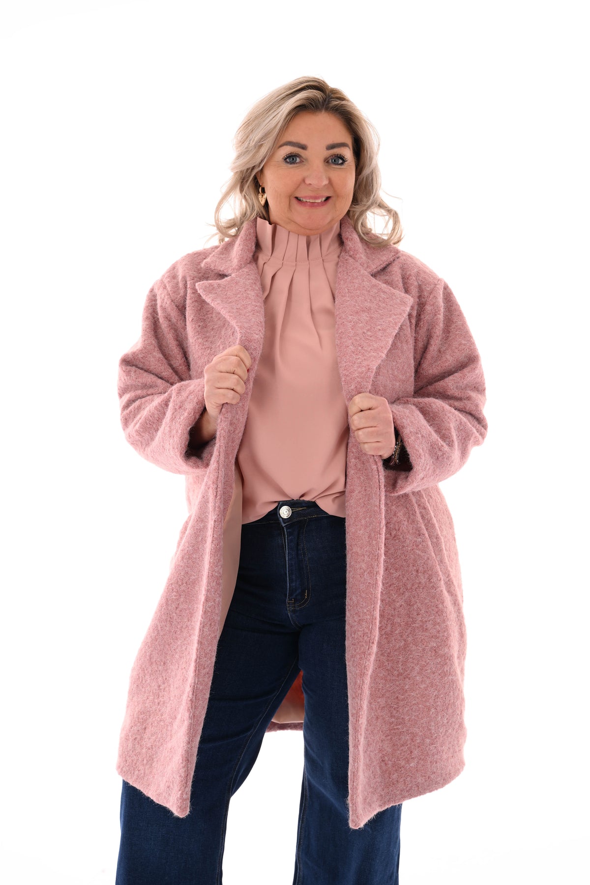 Lange wavy boucle blazer oudroze