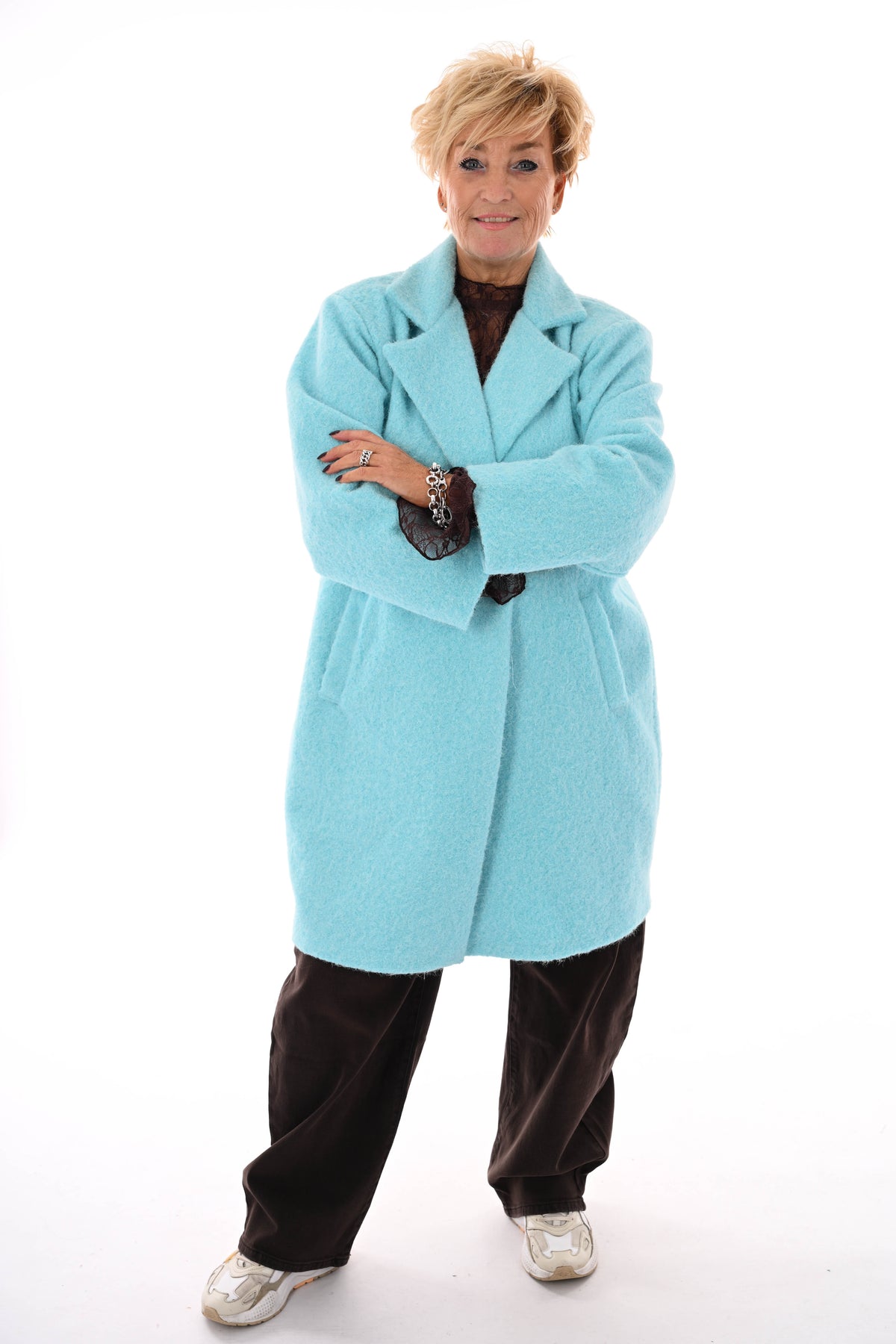 Lange wavy boucle blazer aqua