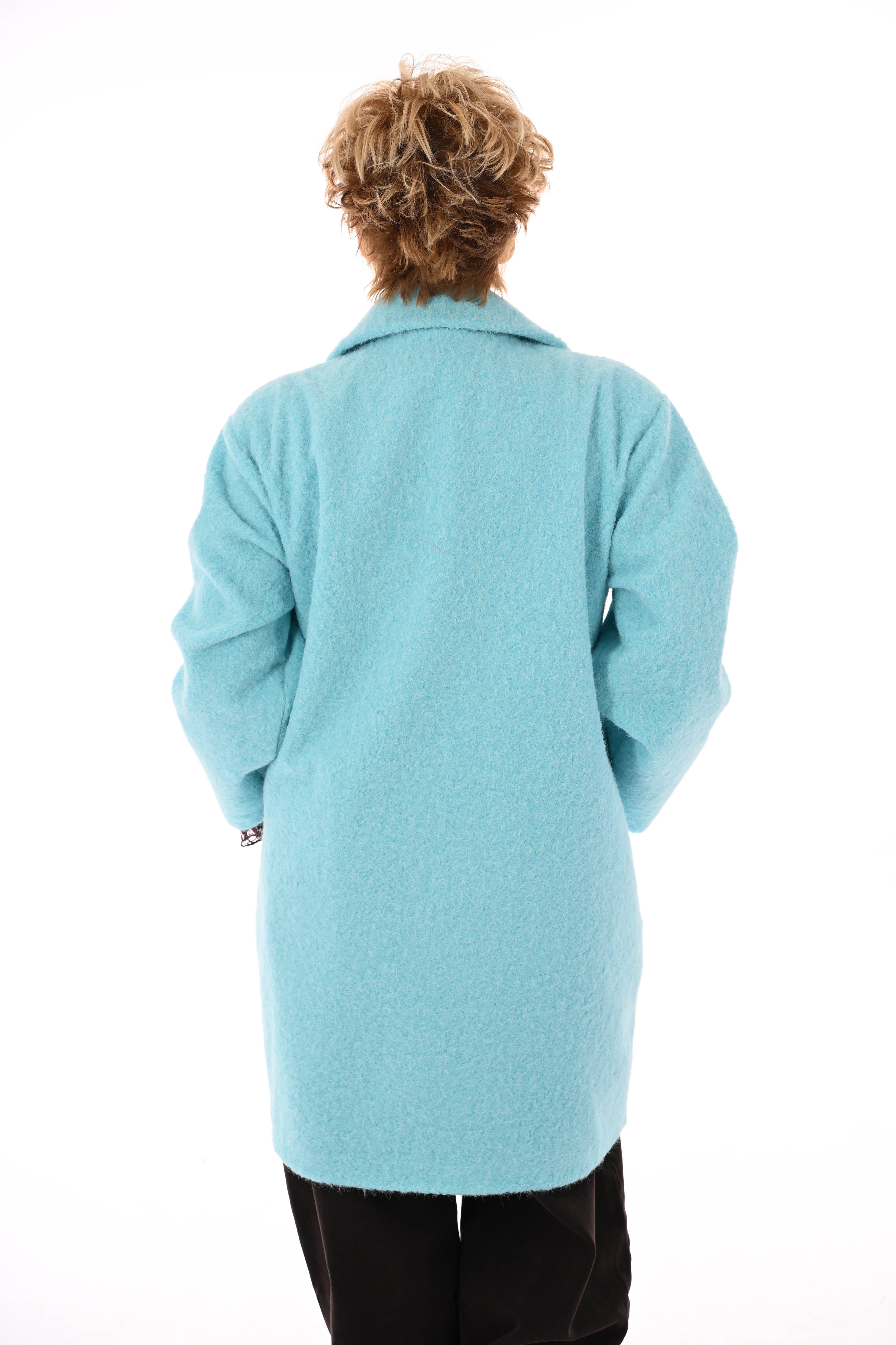 Lange wavy boucle blazer aqua